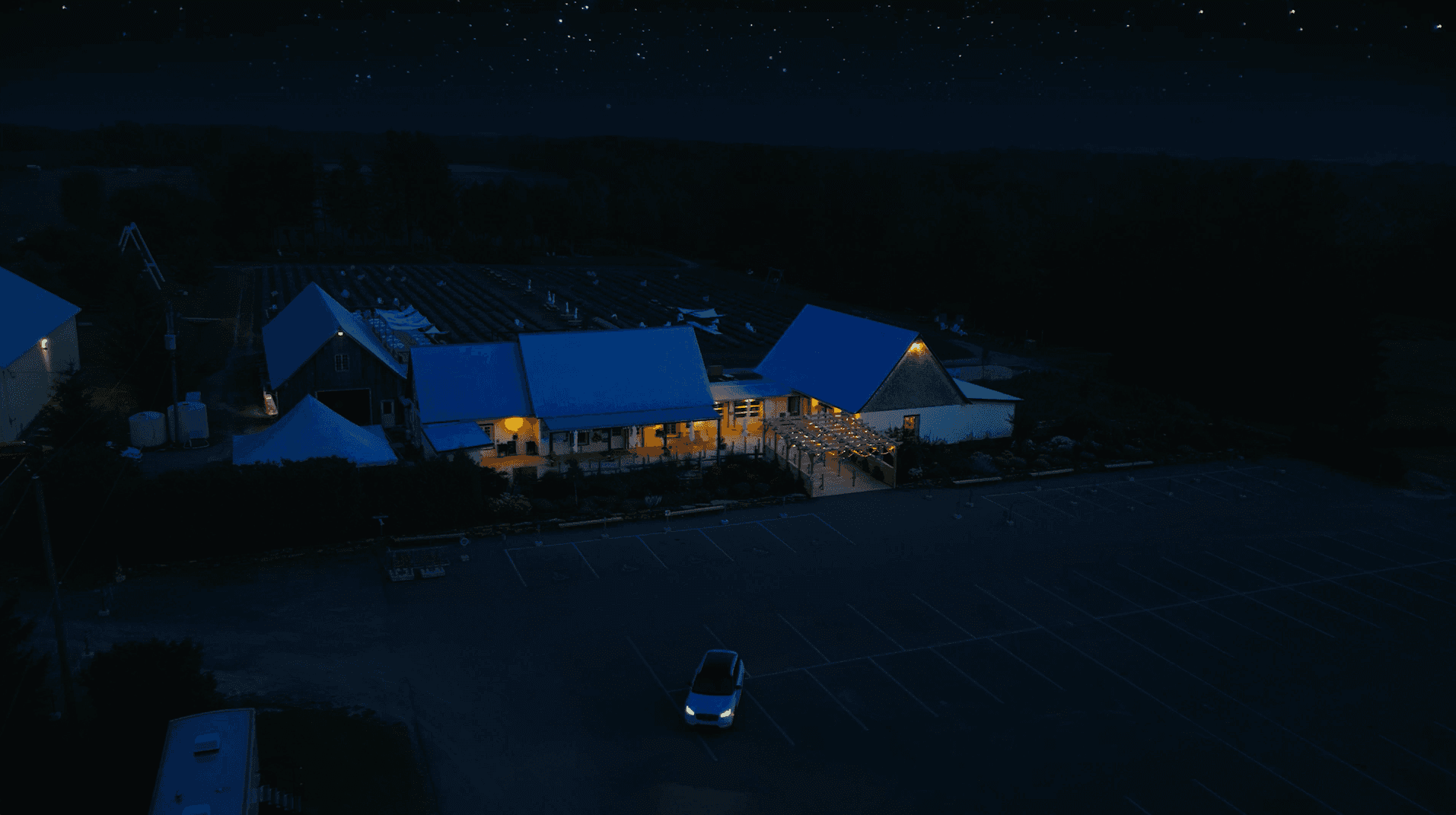 aerial view of the fields of Maison Lavande at night