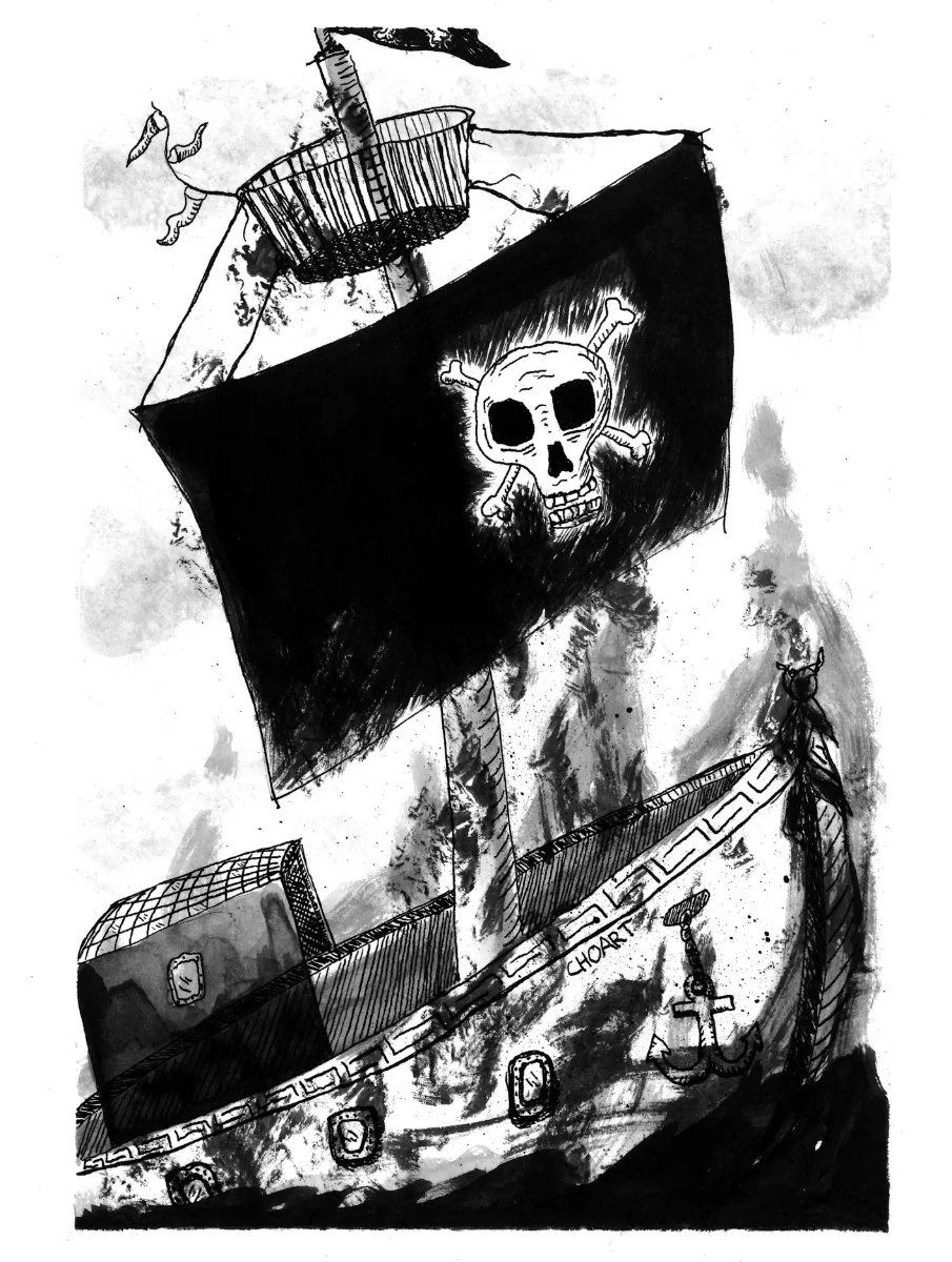 A drwing of a pirate vessel
