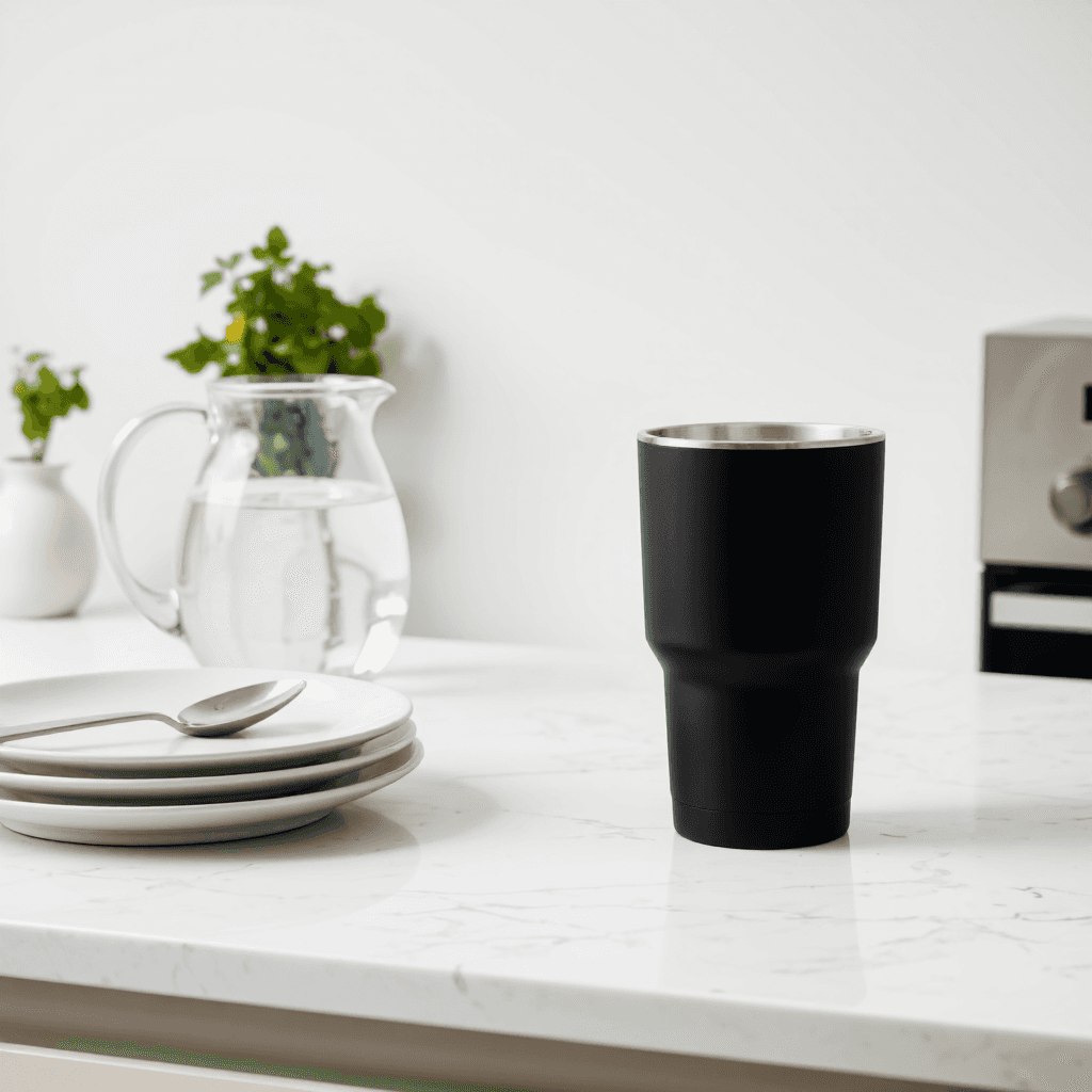 product photography of a black tumbler