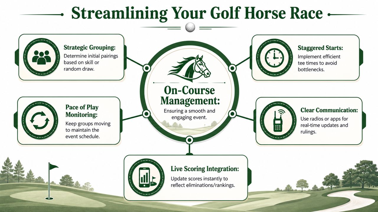 An infographic detailing five key strategies for streamlining and managing a successful golf horse race event.