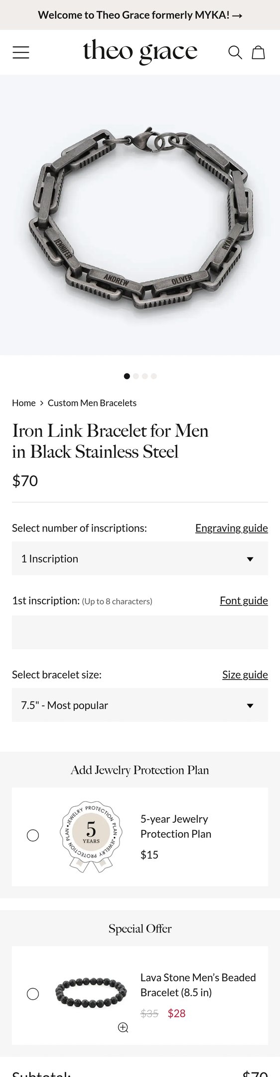 Jewelry product options include: bracelet for Iron Link Bracelet for Men in Black Stainless Steel from Theo Grace.