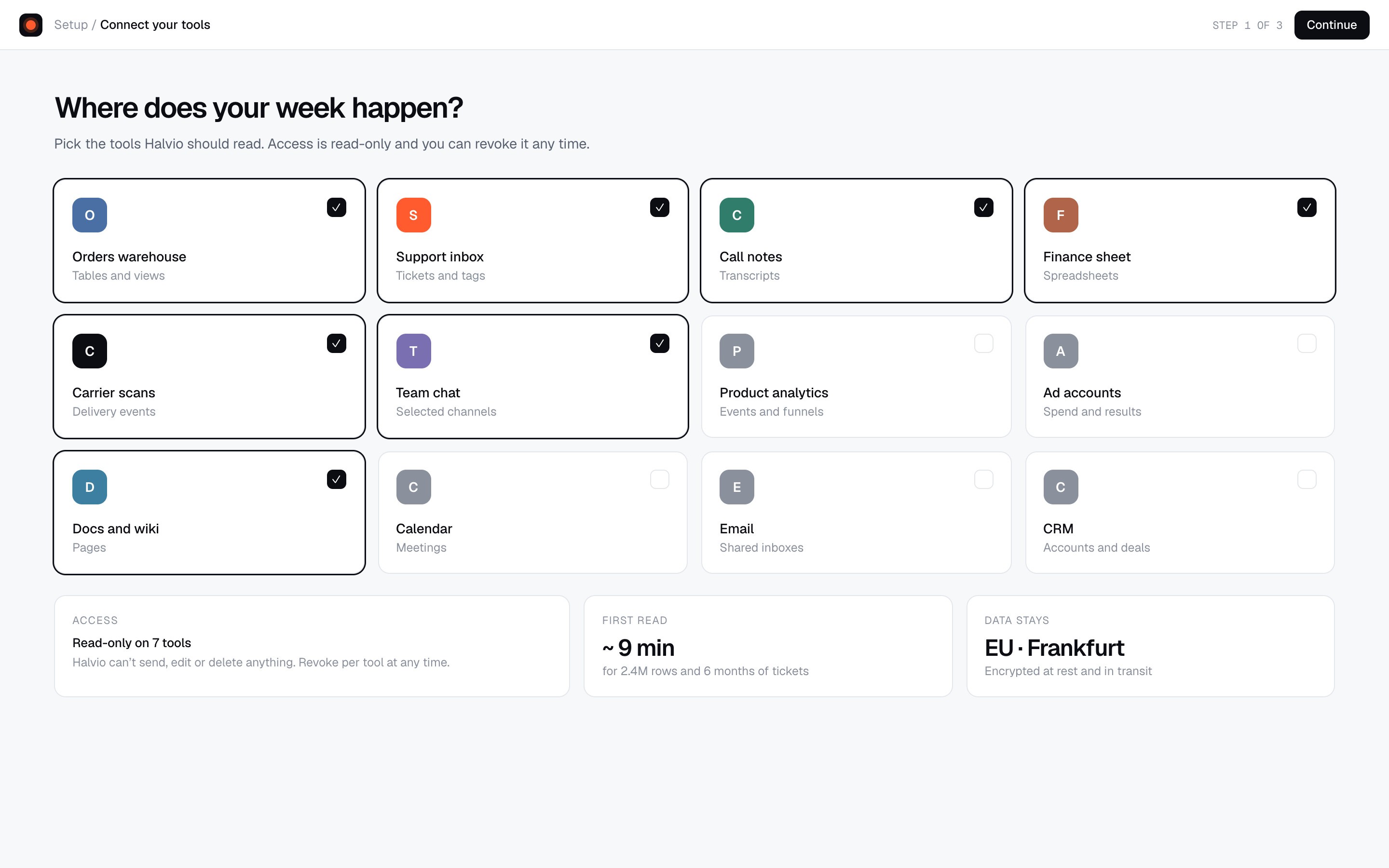 Choosing which tools Halvio can read