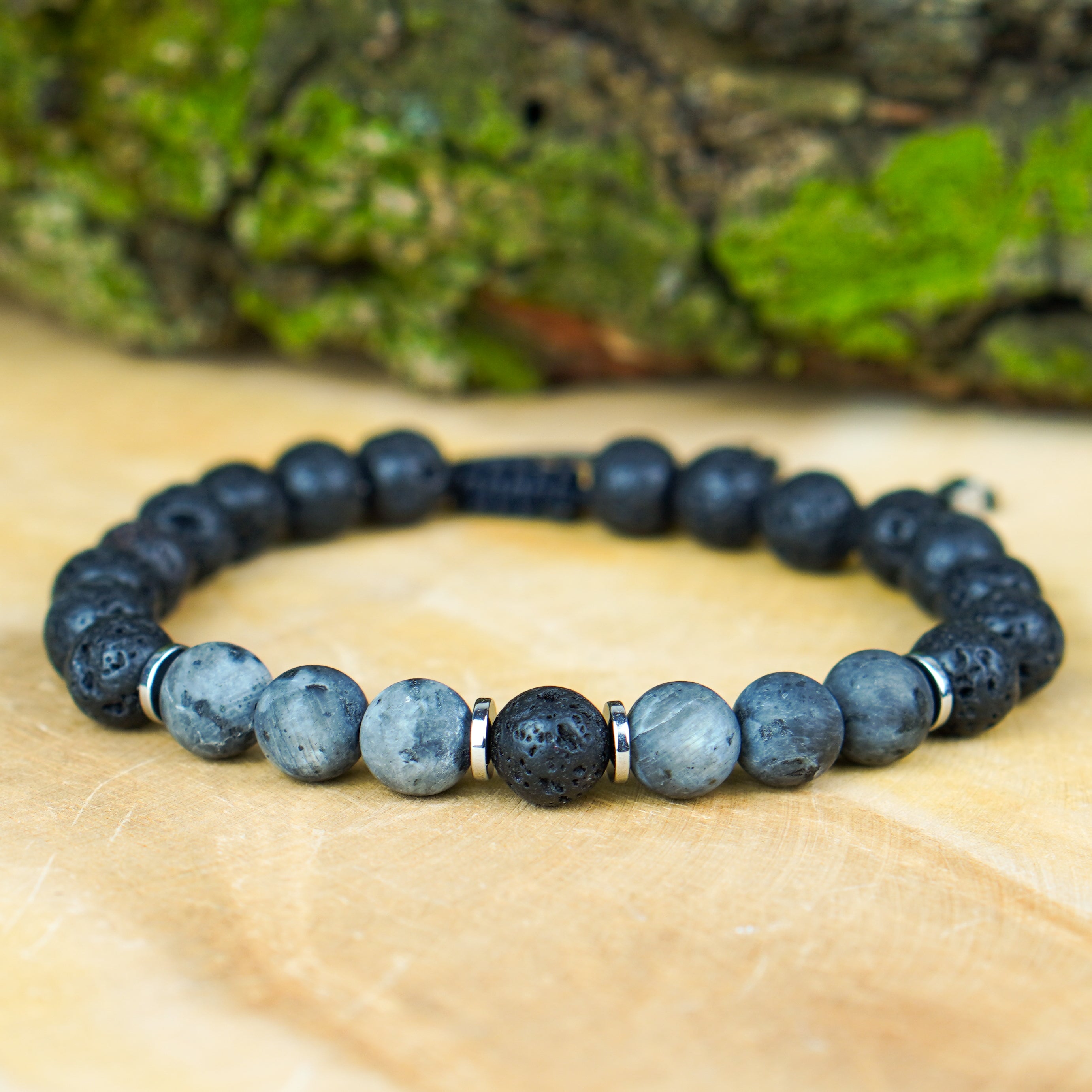 Bransoletka męska z larvikitu, lawy i hematytu CORE uważność spokój