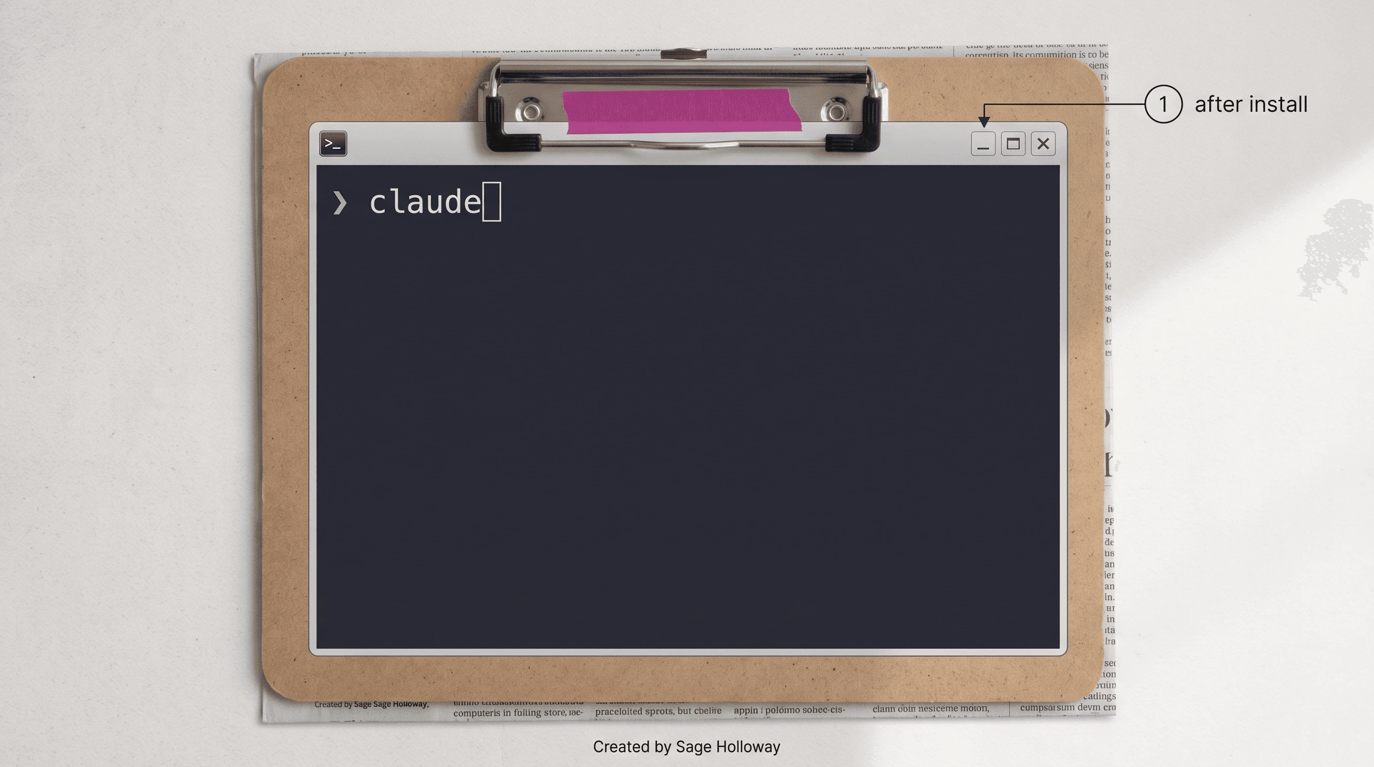 Terminal prompt showing the claude startup command after install