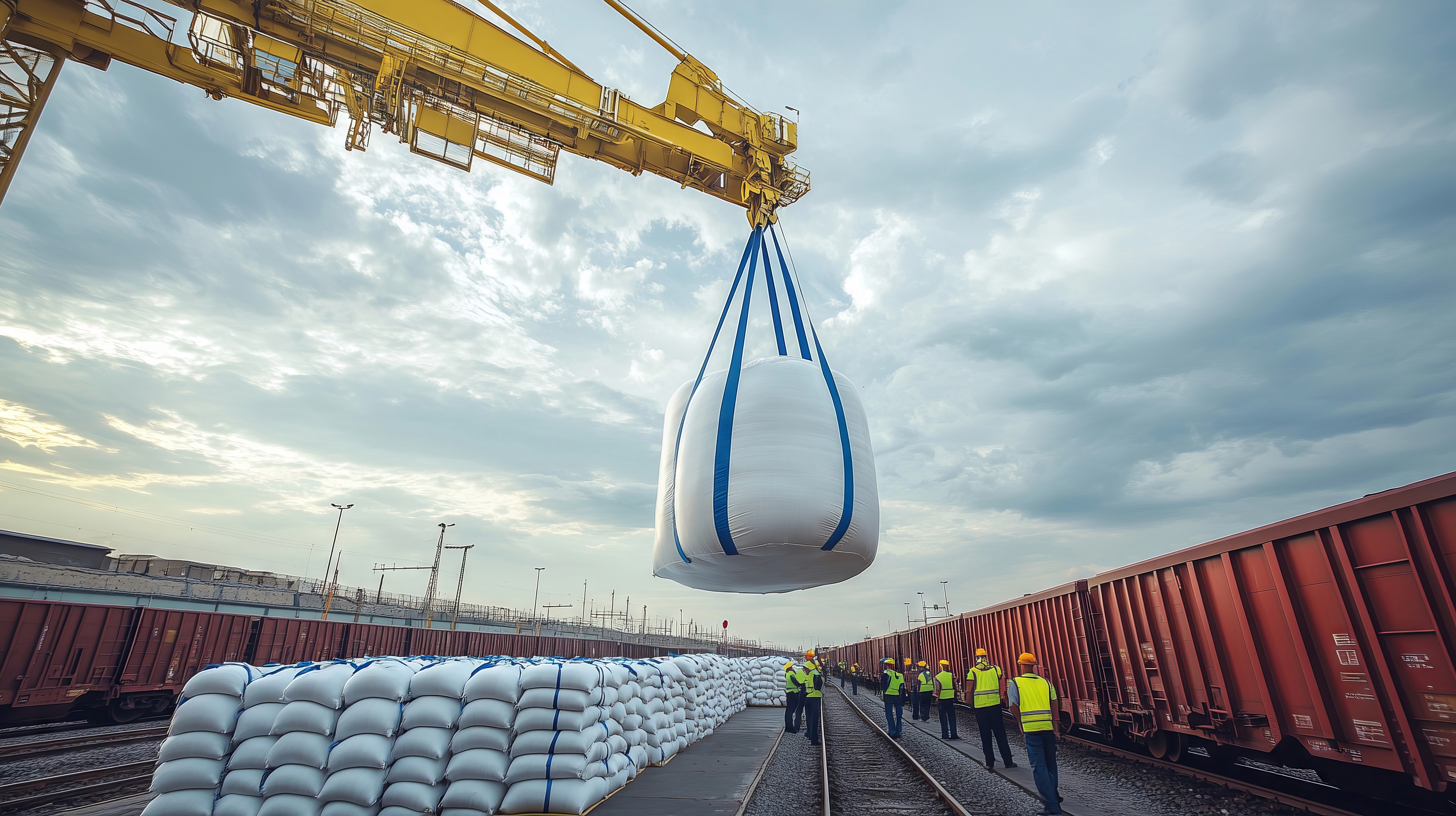 Schwere Säcke werden für den Transport verladen
