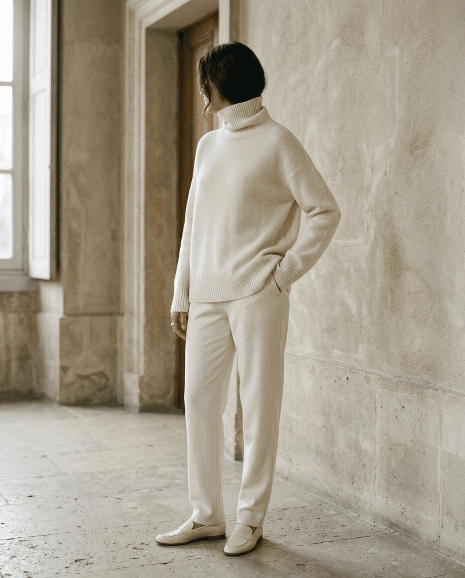 Ivory Cashmere Turtleneck — Ivory — full