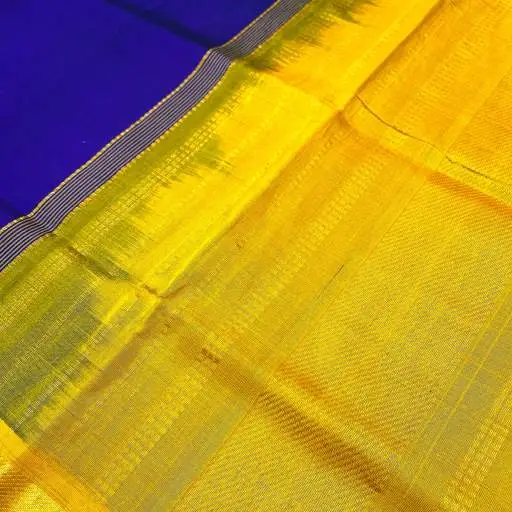 Dark Blue Mustard Yellow Silk Cotton Saree