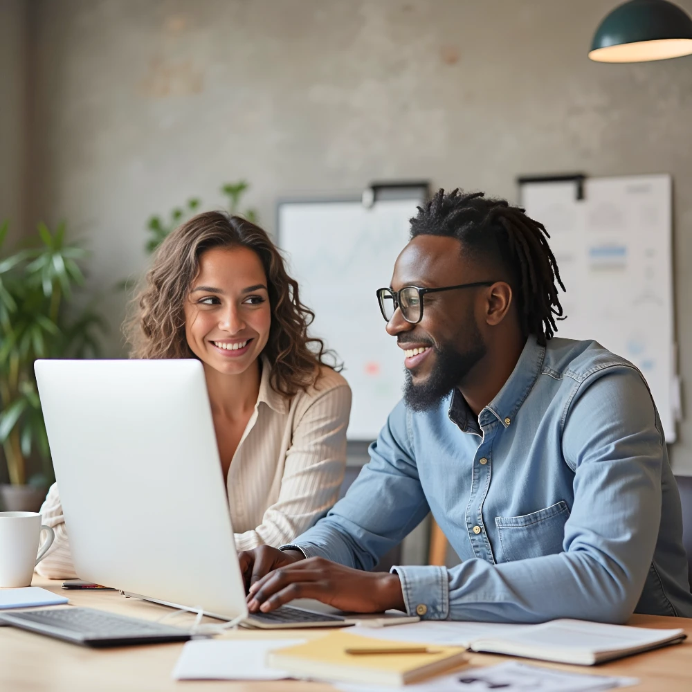 Two employees working