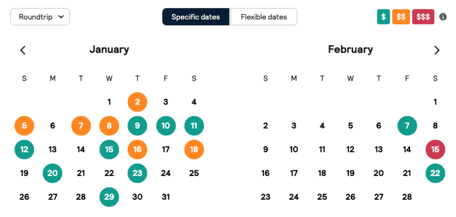 Skyscanner's date comparison tool