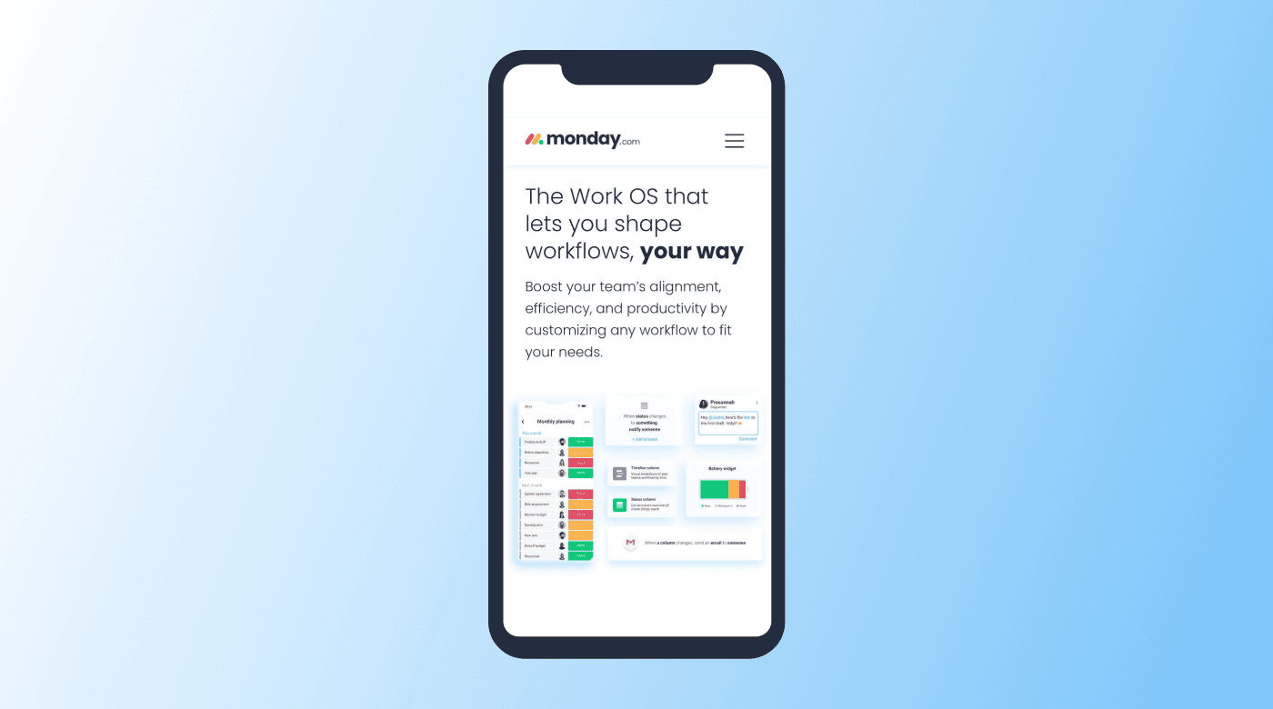 Smartphone with Monday.com website