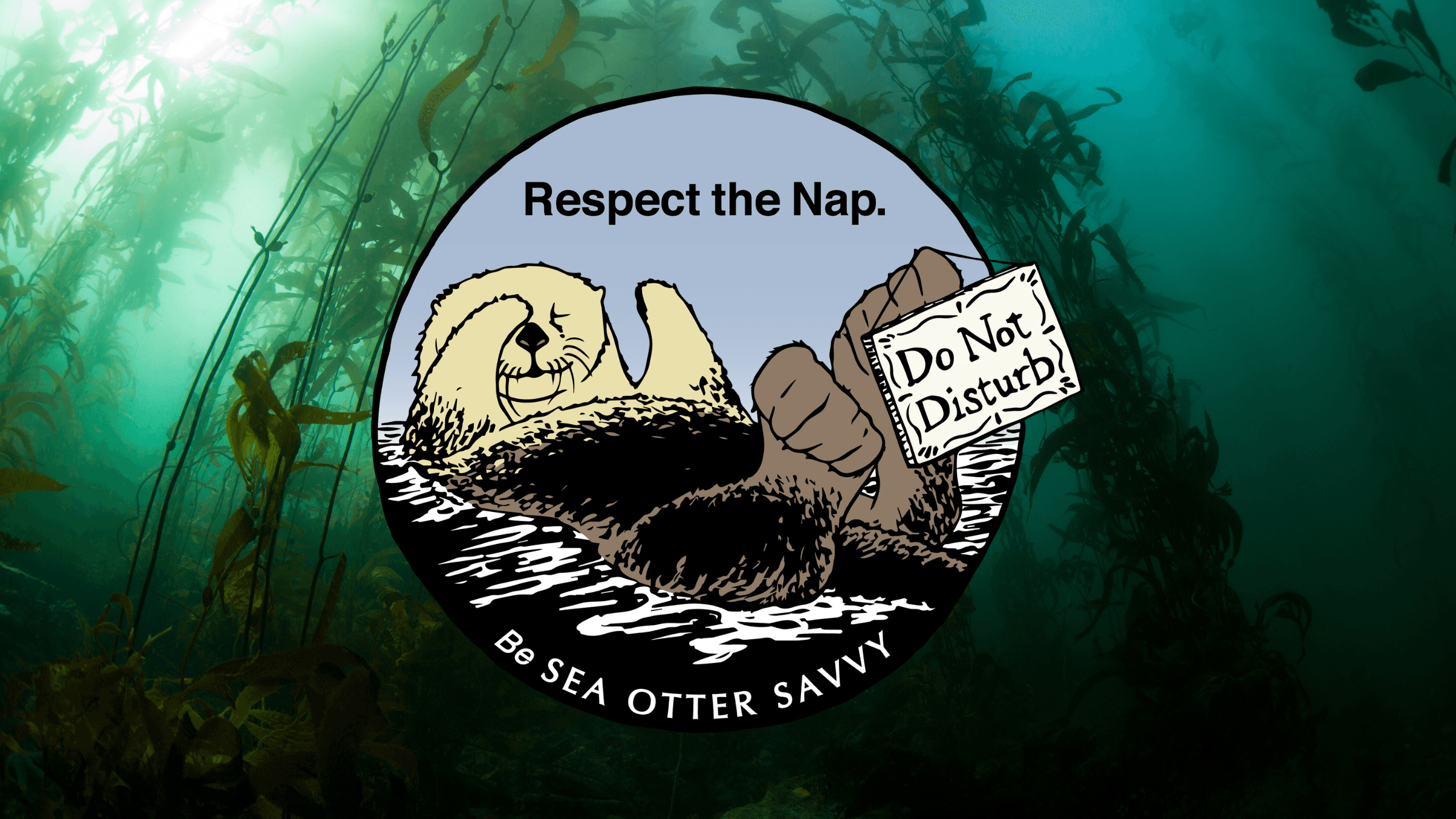 Sea Otter Savy logo overlaid on an image of an underwater kelp forest.
