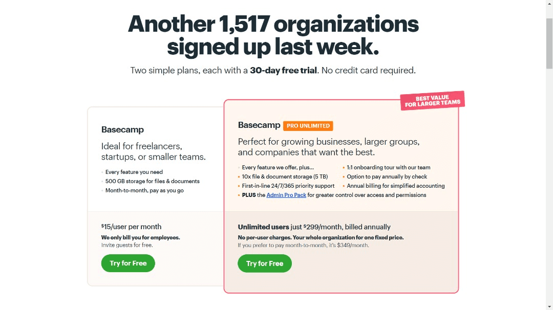 Basecamp Pricing