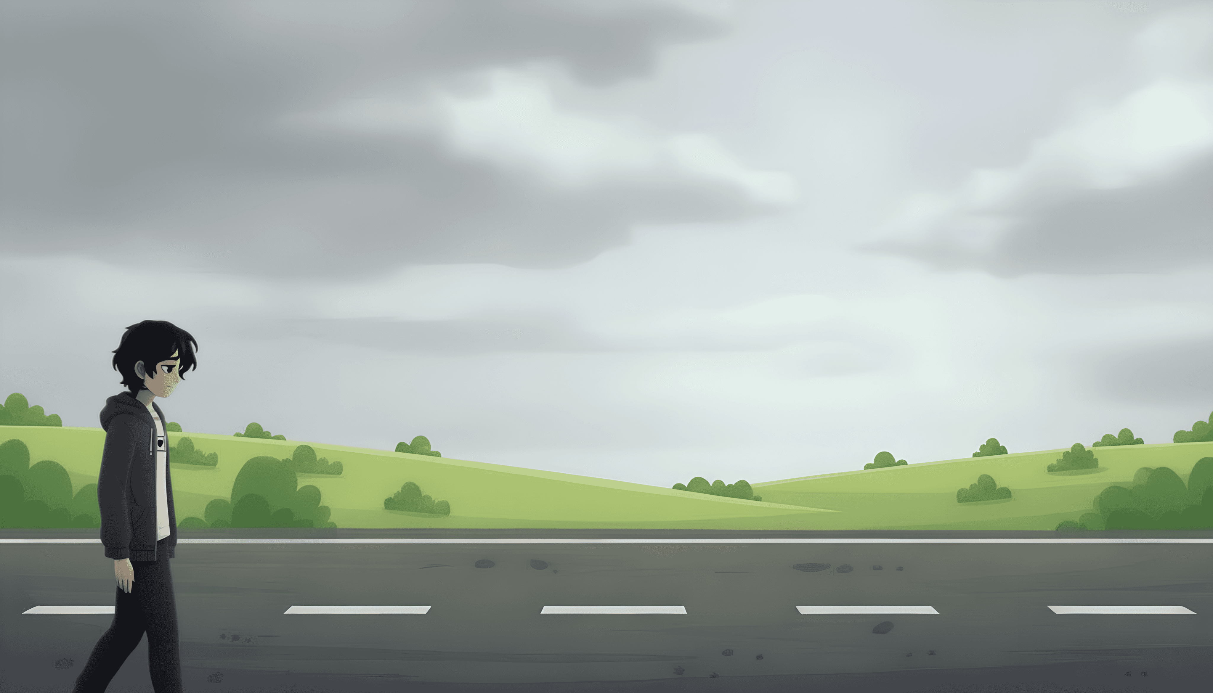 Child walking alone on road