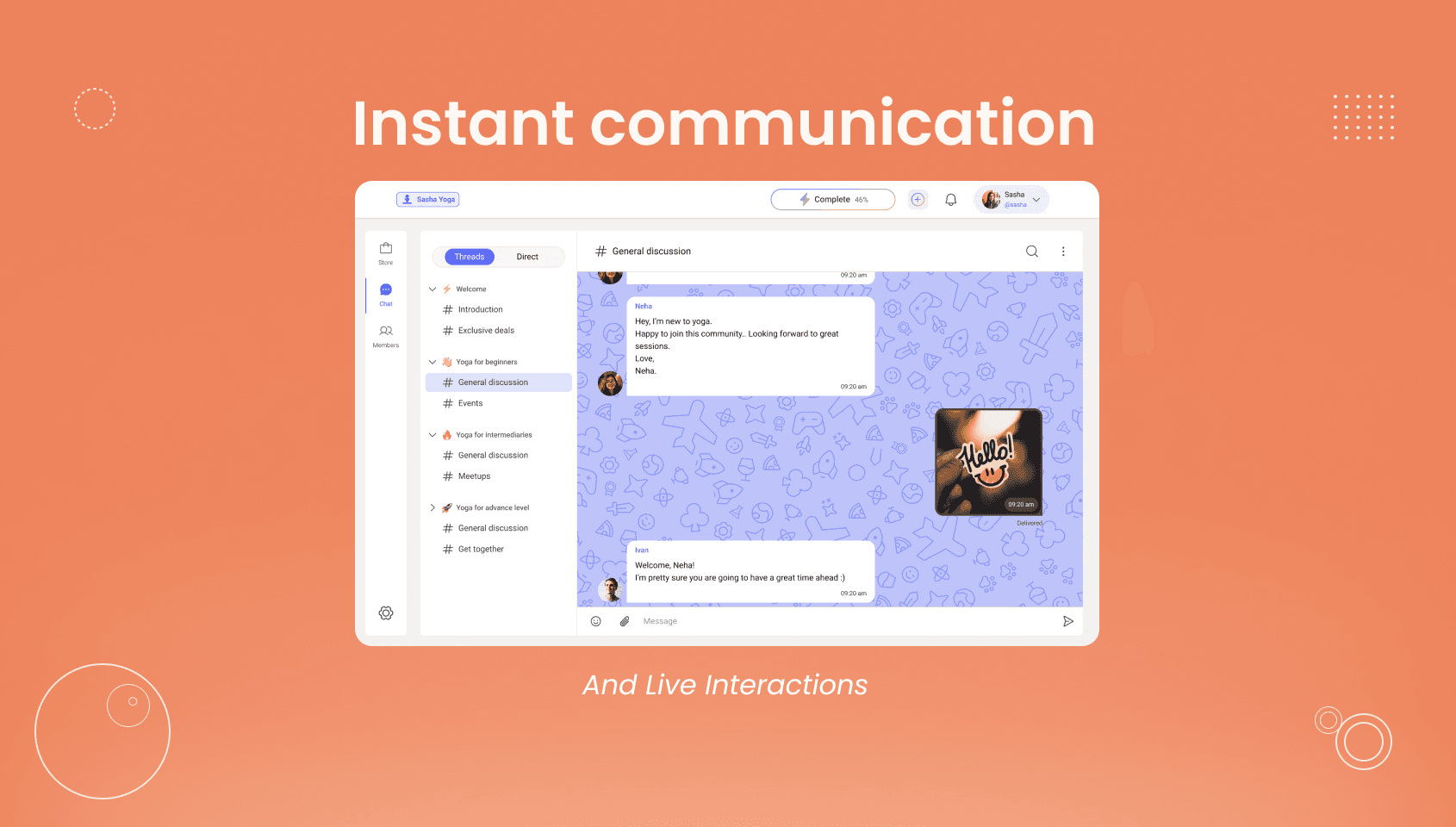 Members chatting with each other in a threaded chat of a creator community created using Wylo.