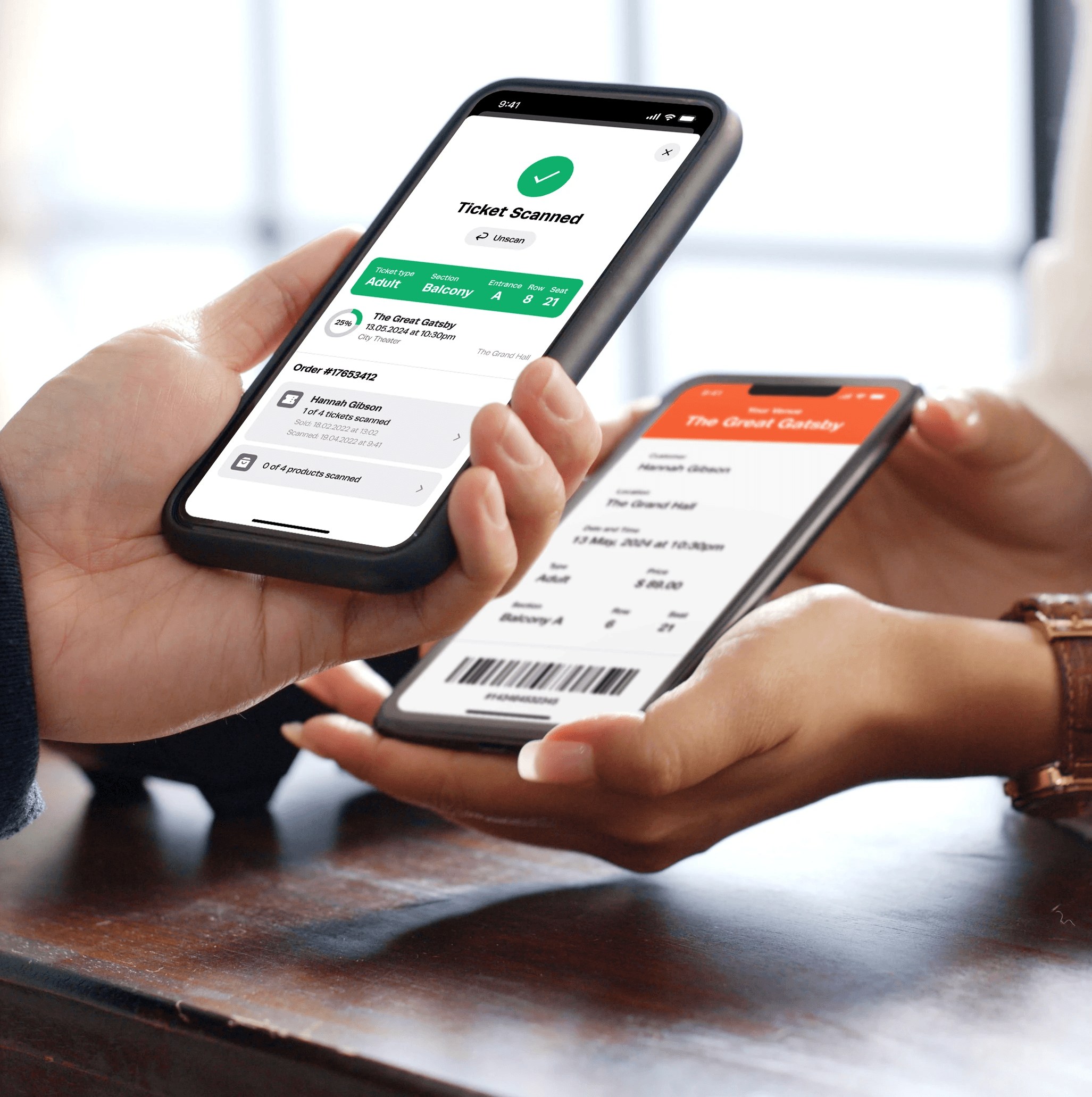 Scanning phone ticket at counter