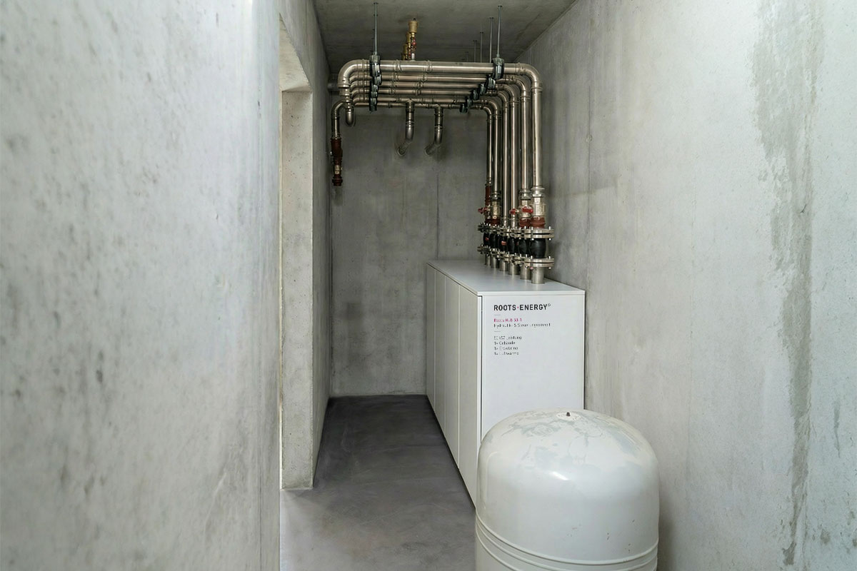 Roots Hub mit hybrider Wärmequelle  aus stiller Luftwärme und Erdwärme