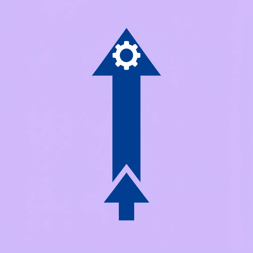 Upward arrow showing growth in processing speed and scale capabilities
