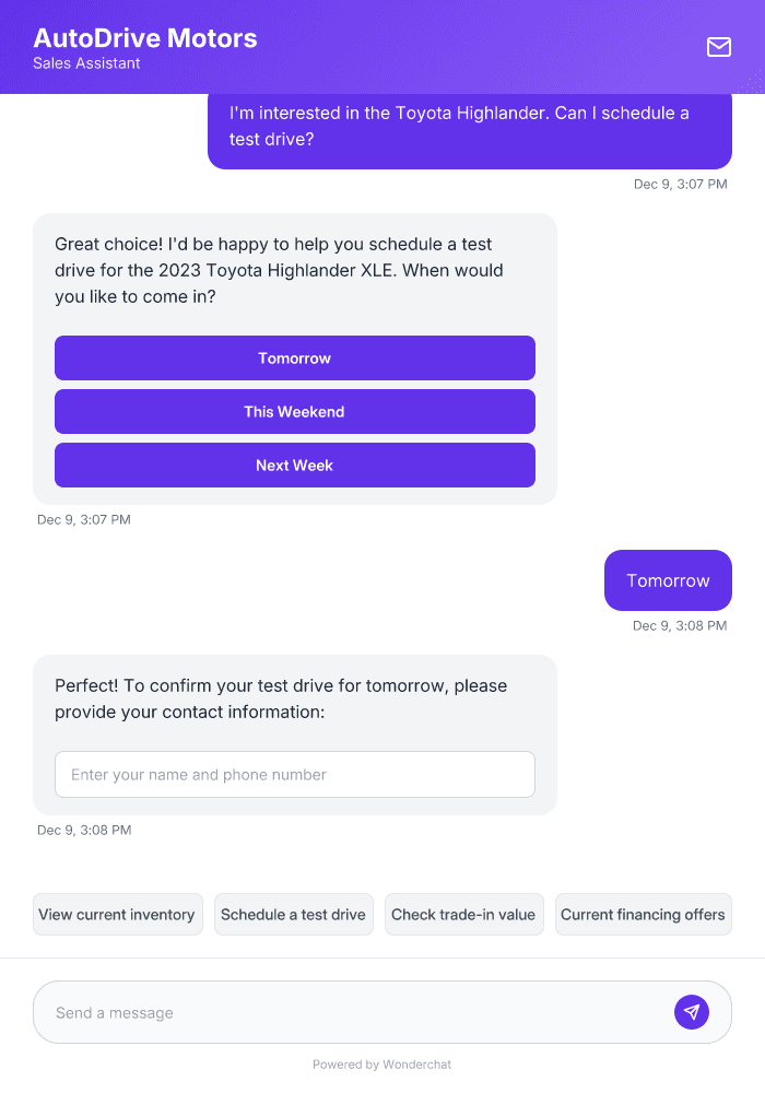 Car Dealership Sales AI Chatbot Template