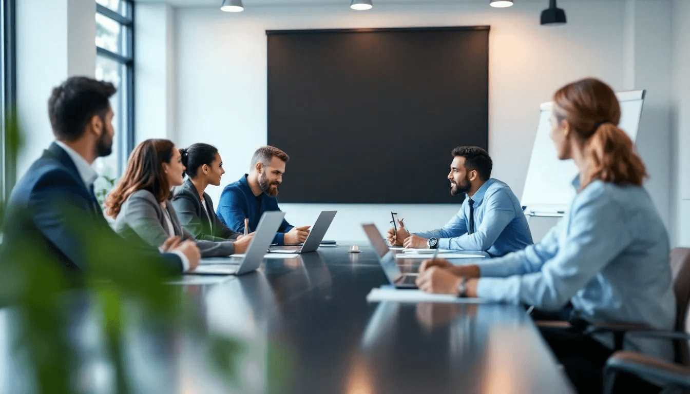 L'image montre un groupe d'adultes participant à une formation professionnelle en entreprise, animée par un formateur professionnel. Les participants semblent engagés et échangent des idées pour développer leurs compétences et acquérir de nouvelles connaissances dans un cadre collaboratif.