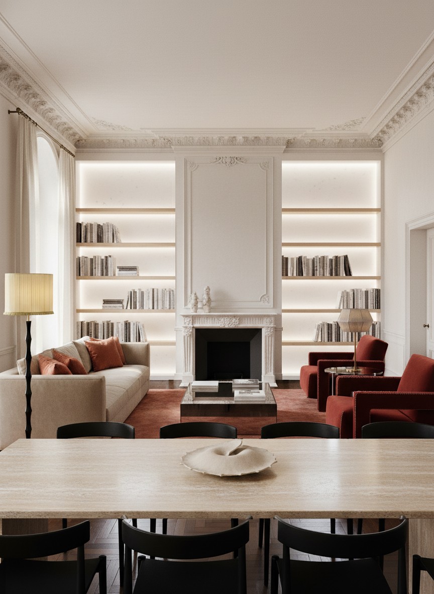 Renovated Living Room with Fireplace with Italian Desigjn