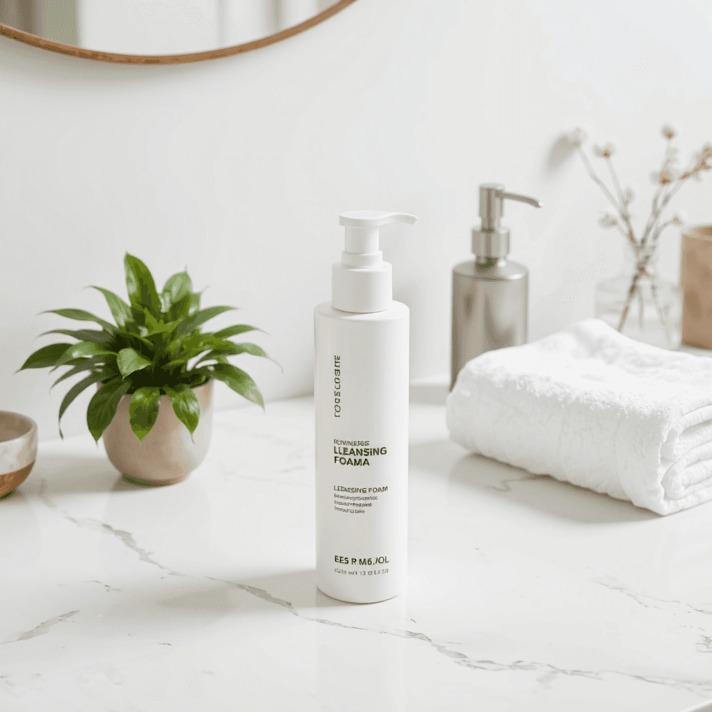 product photography of bottle of cleansing foam