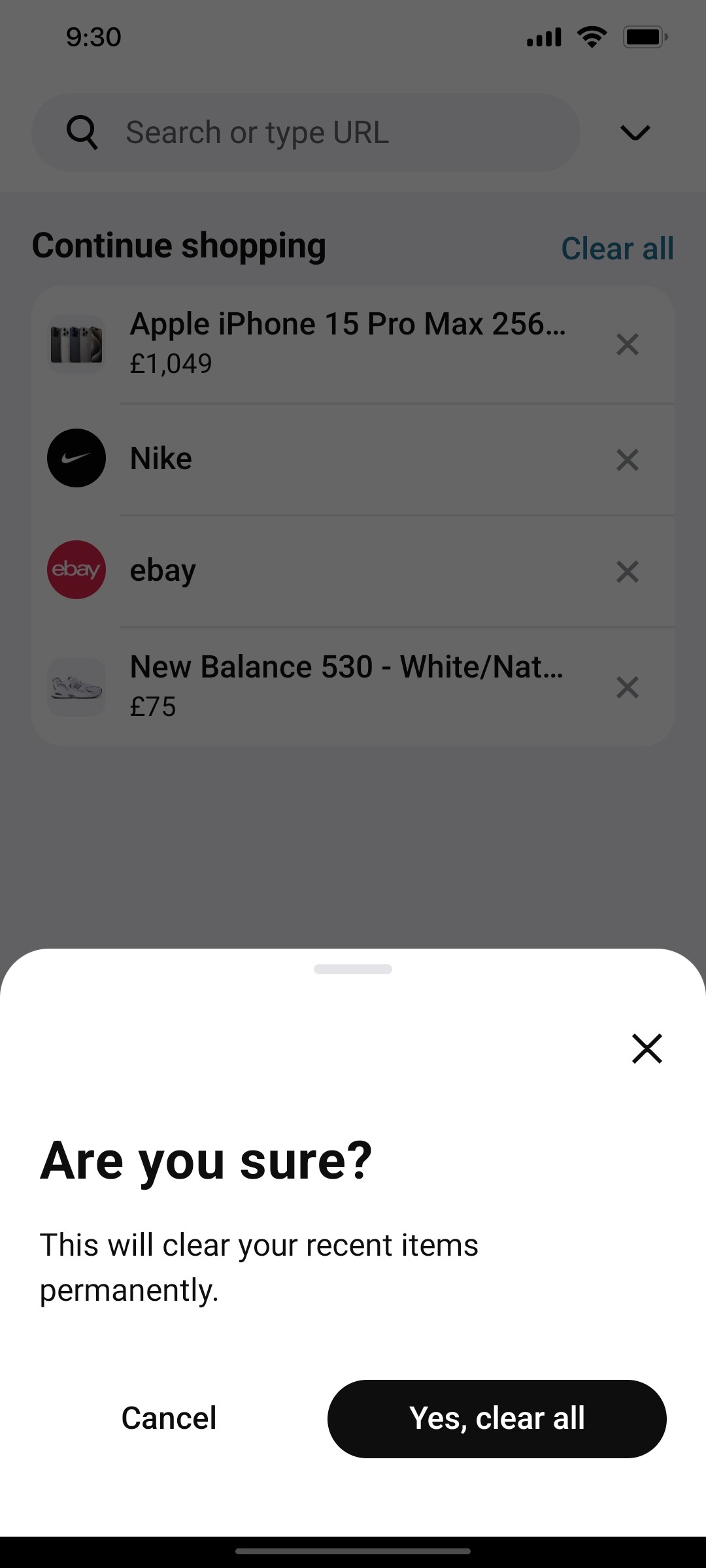 Klarana  Continue Shopping screen