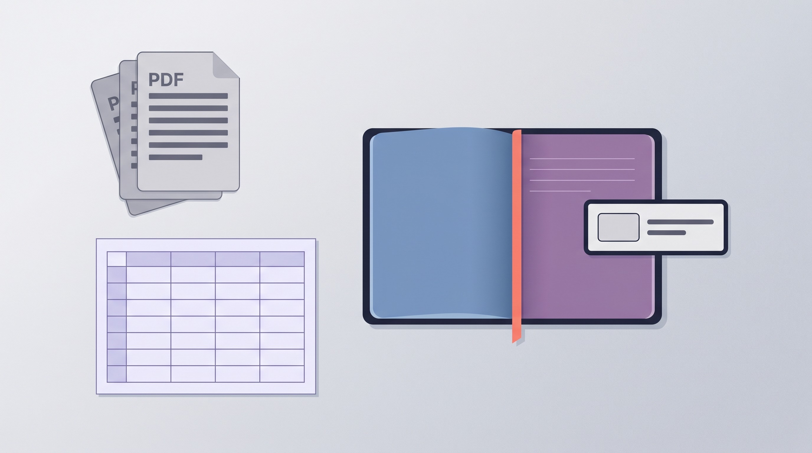 Research workflow shown with papers, grid sheet, and split reading setup