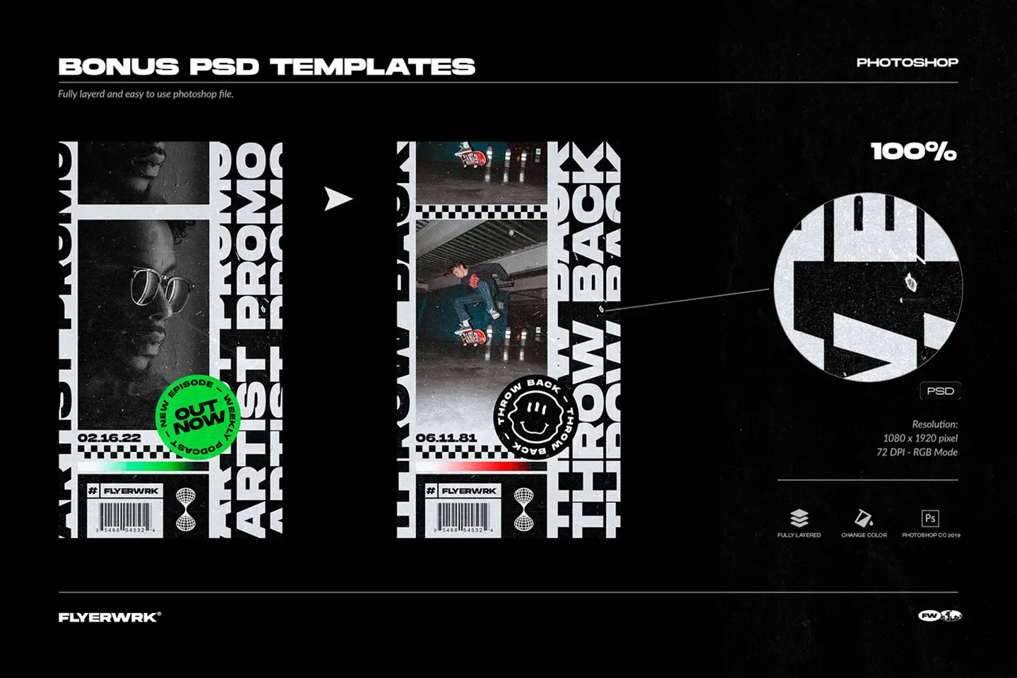 Bonus Photoshop poster templates using black paper textures for grunge design layouts