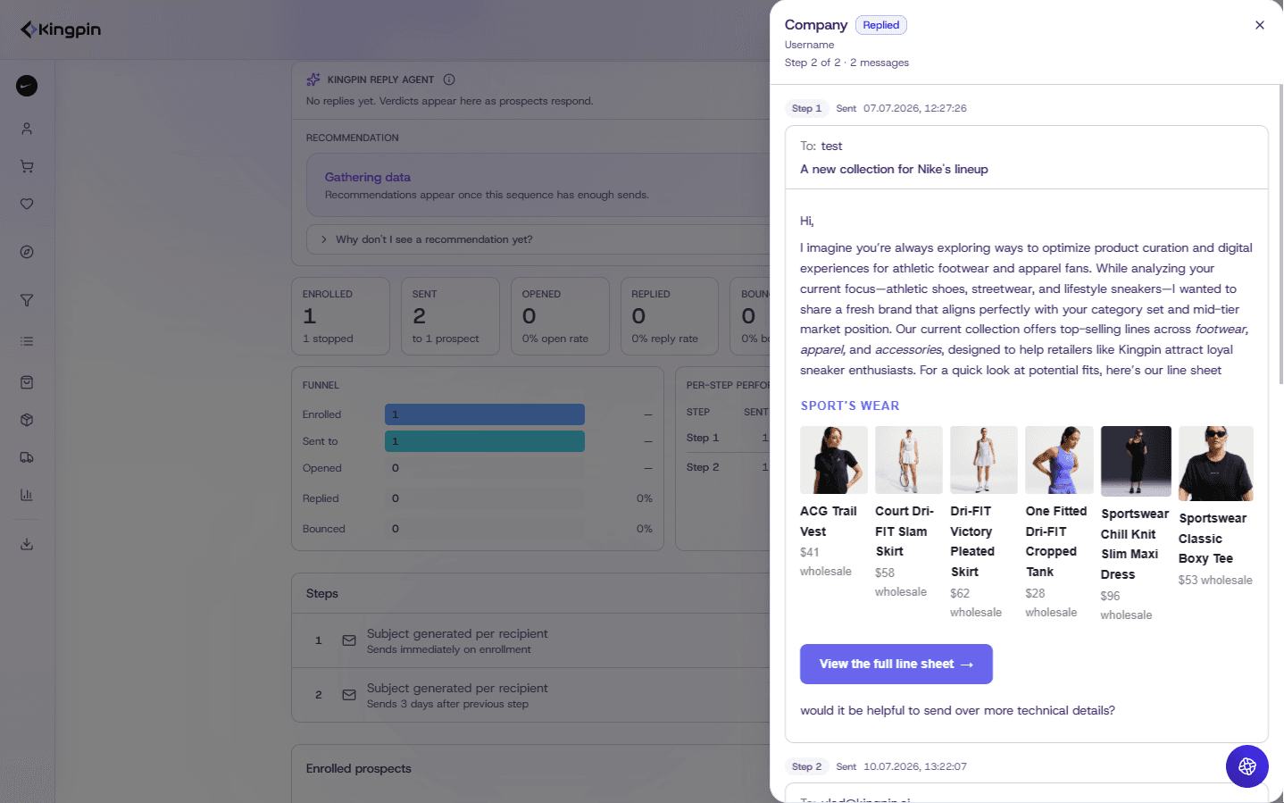 The email a buyer receives — line sheet opens right inside