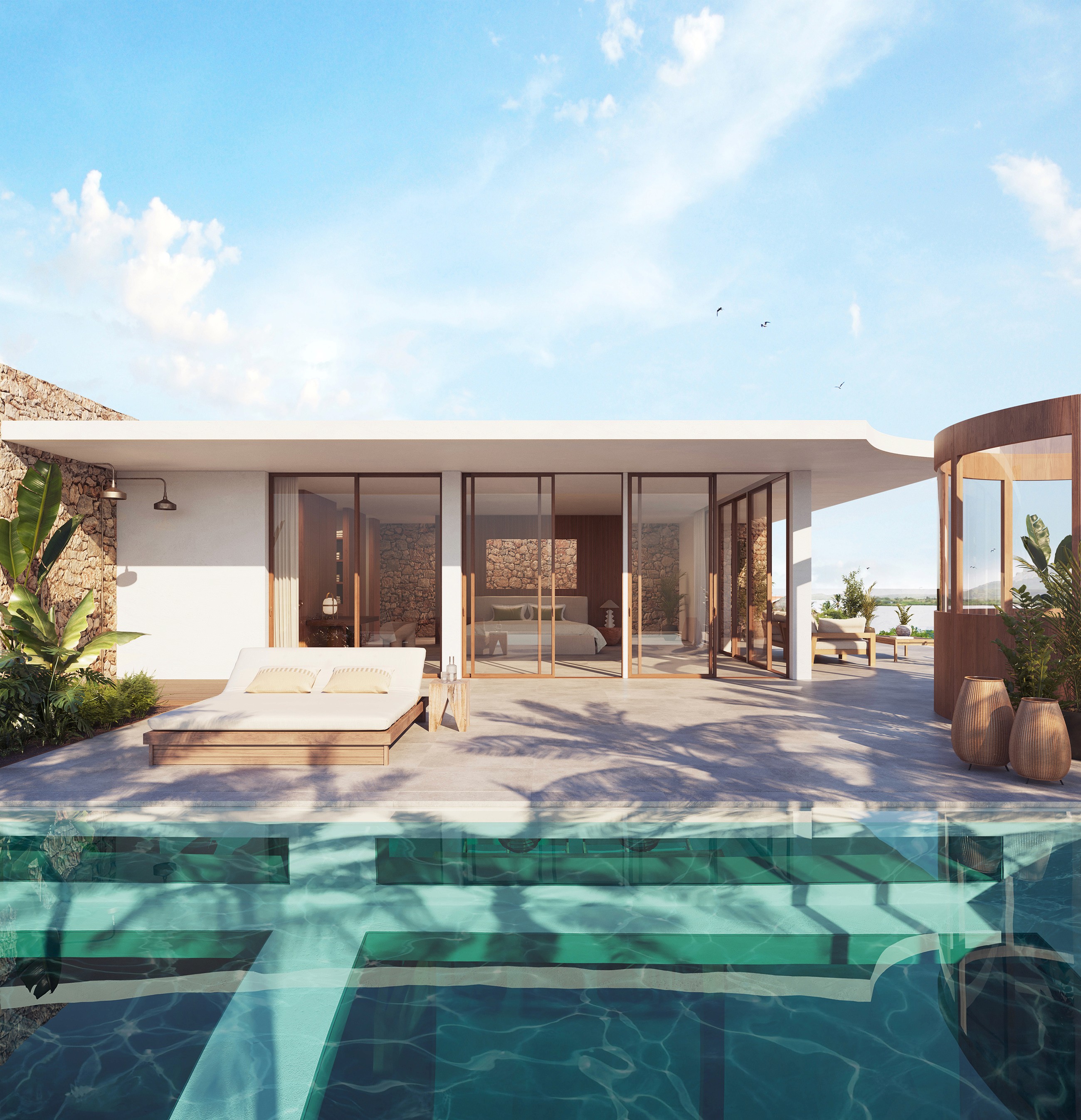 Rendered view of the villa showing the top floor with pool on the deck