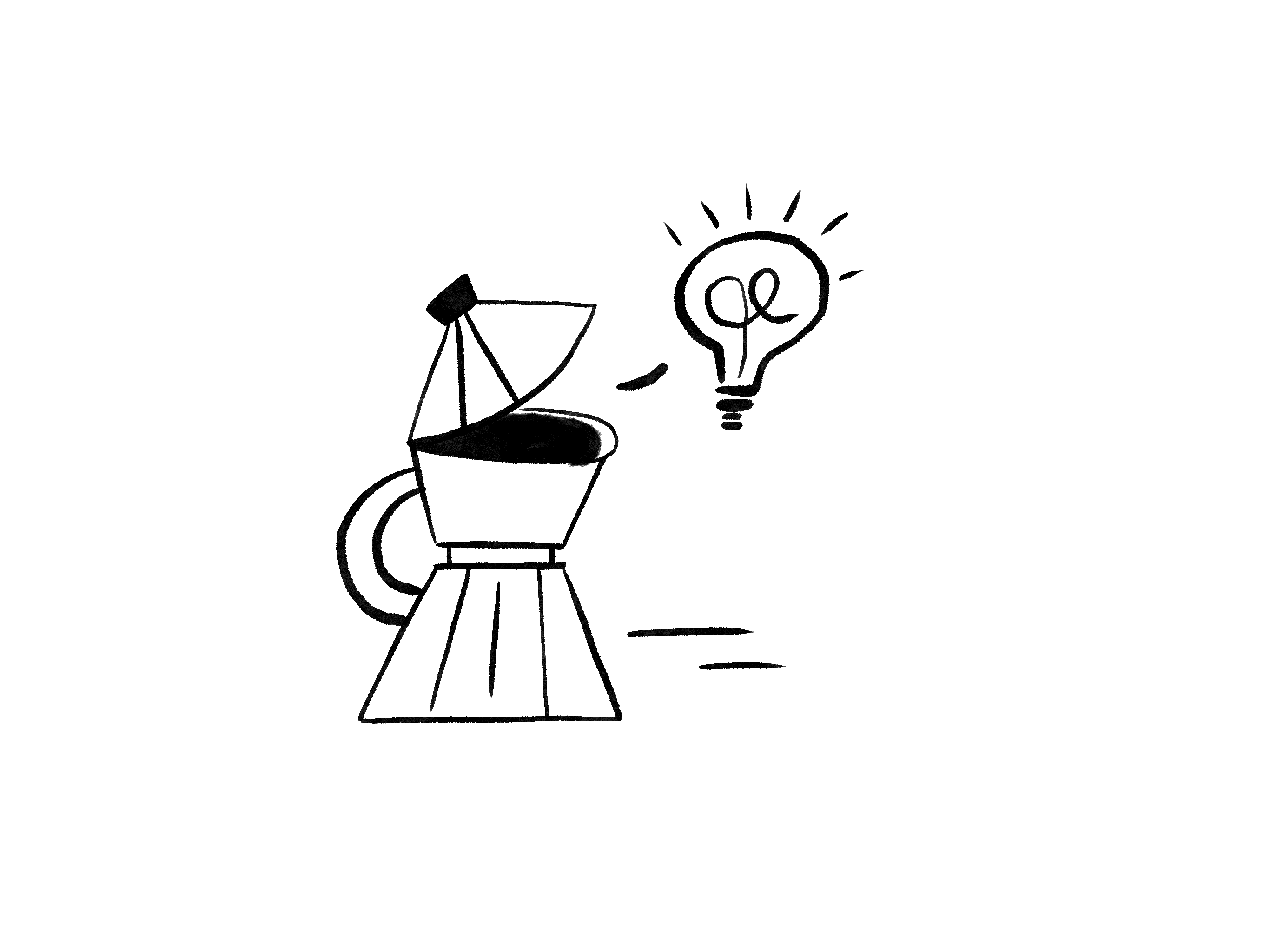 MVP development illustration - lightbulb and a mocca coffee maker