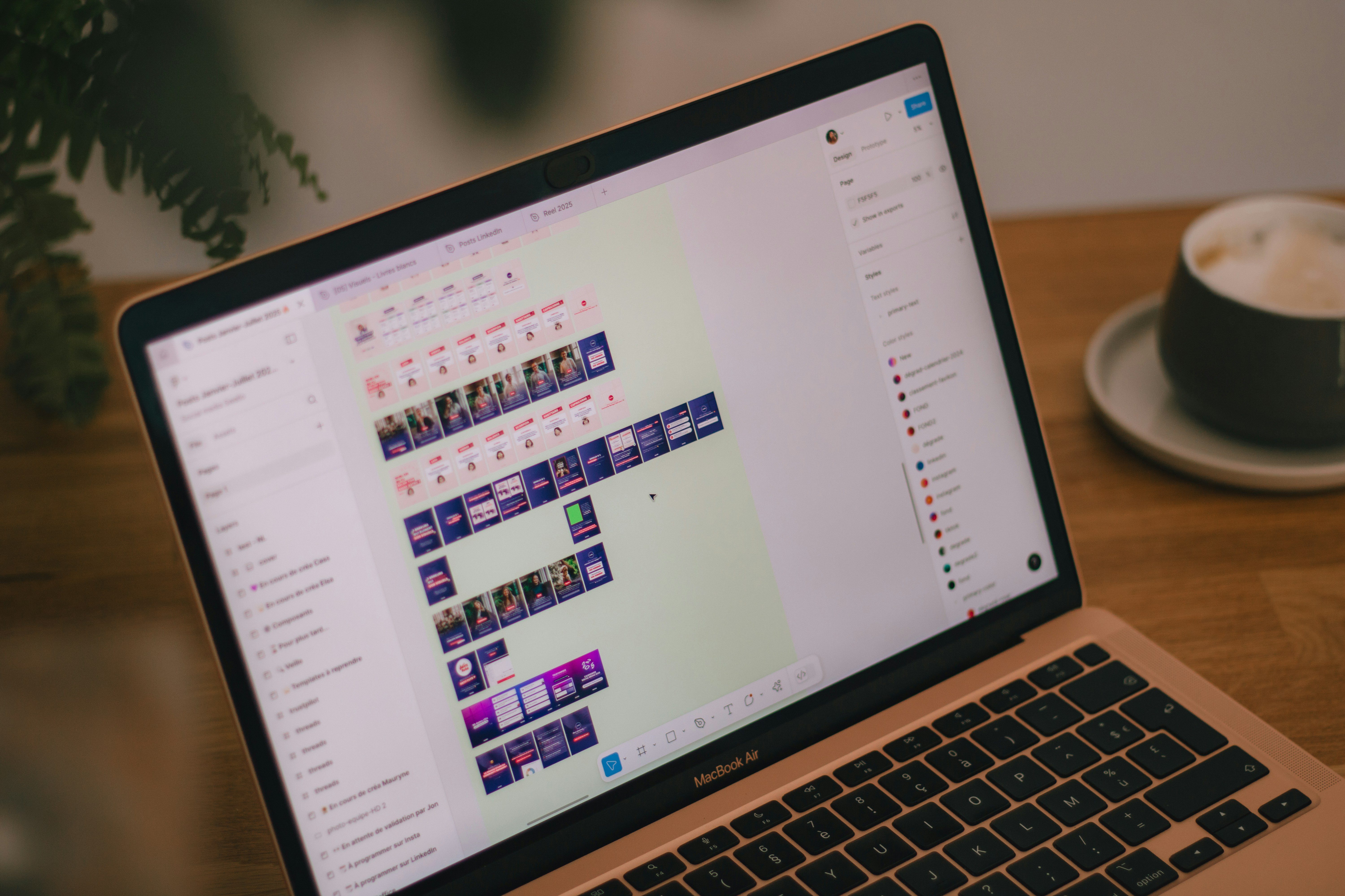 A laptop screen displays video editing software.