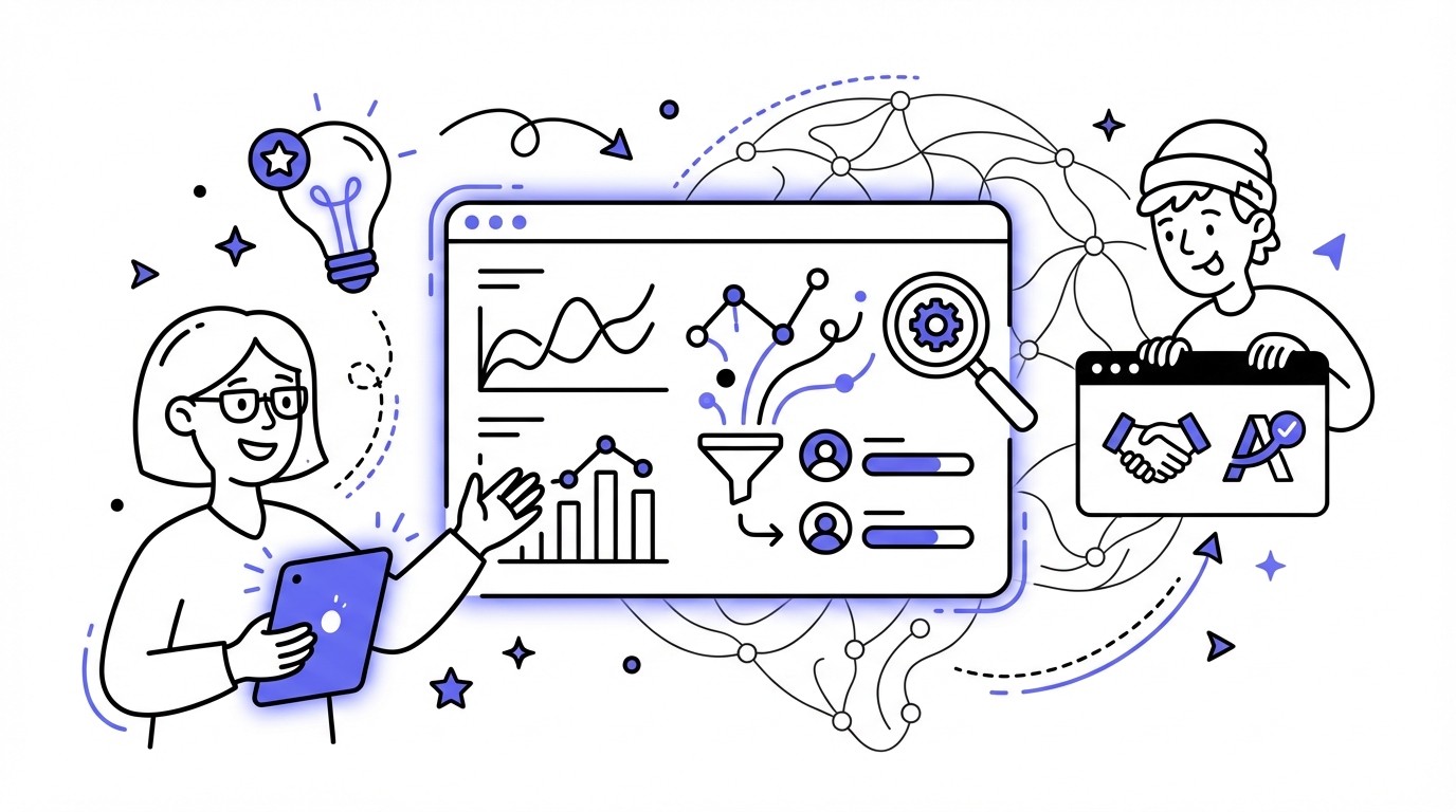 Conceptual illustration of a modern digital interface displaying graphs and flowing data, representing AI processing information for recruitment.