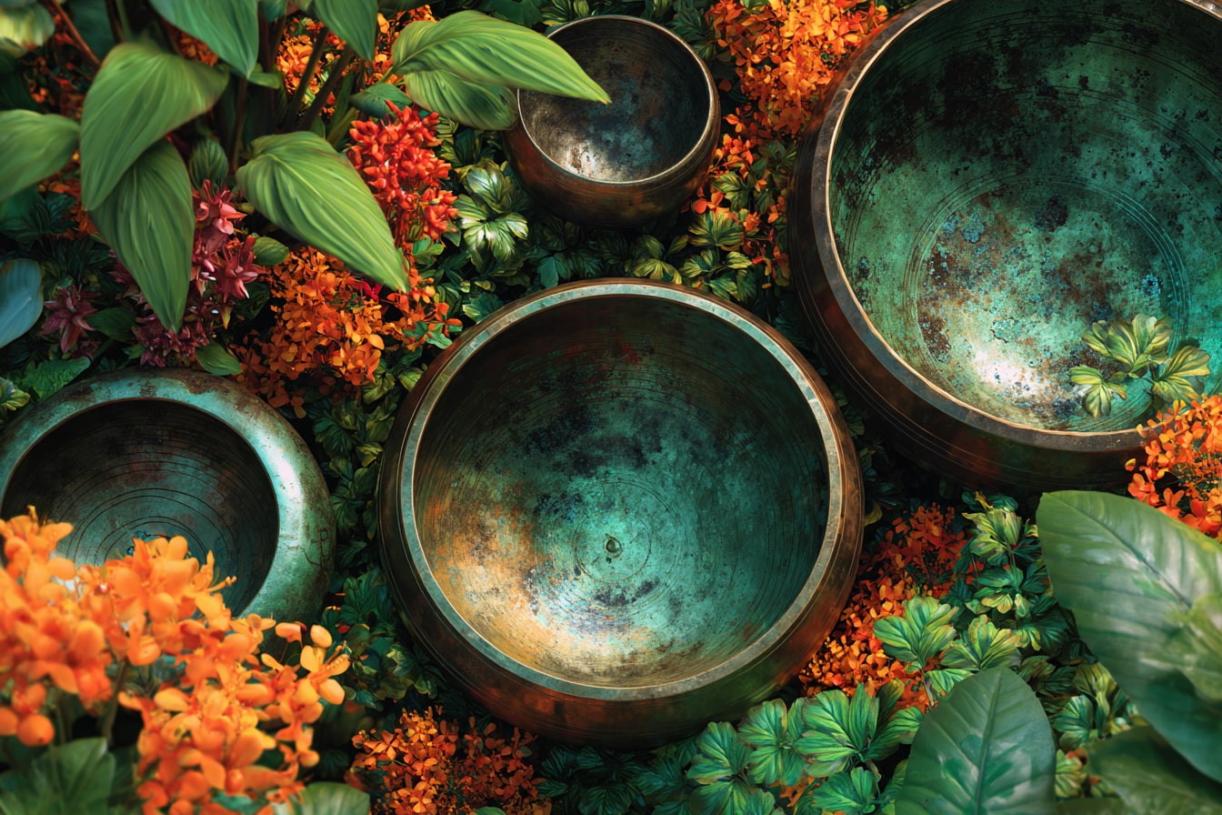 Himalayan singing bowls used in group sound bath facilitation training
