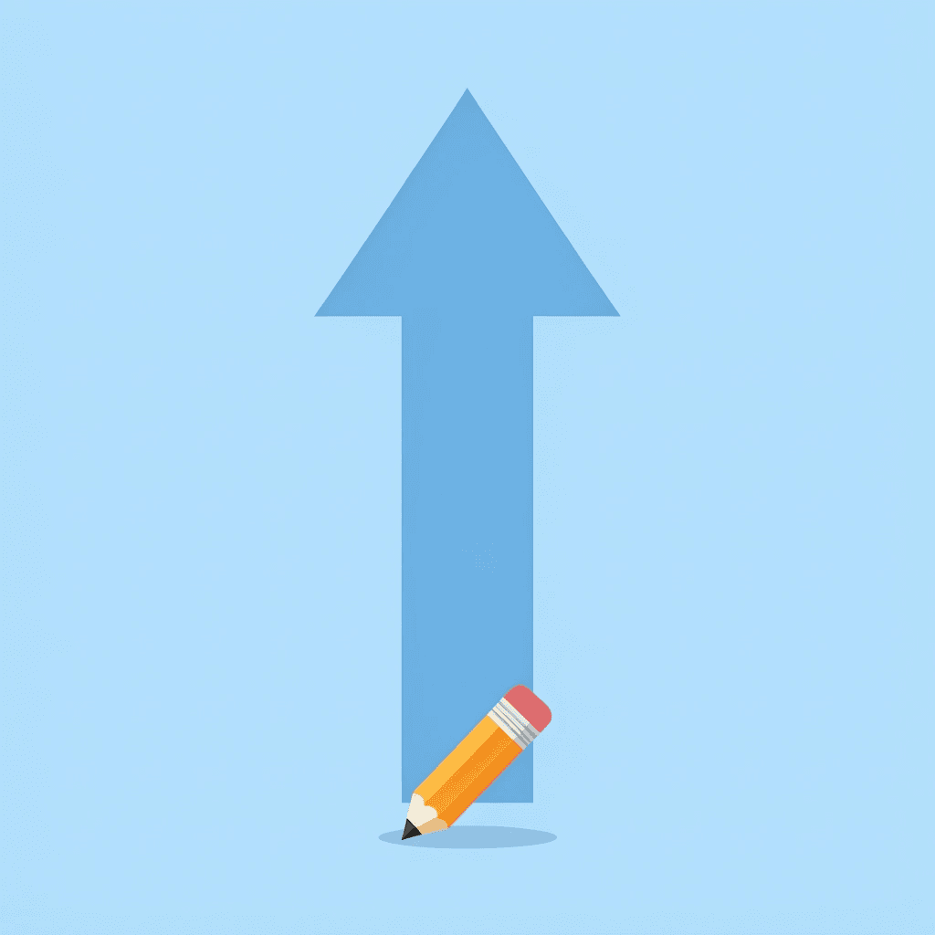 Upward arrow showing progression of fine motor skills development