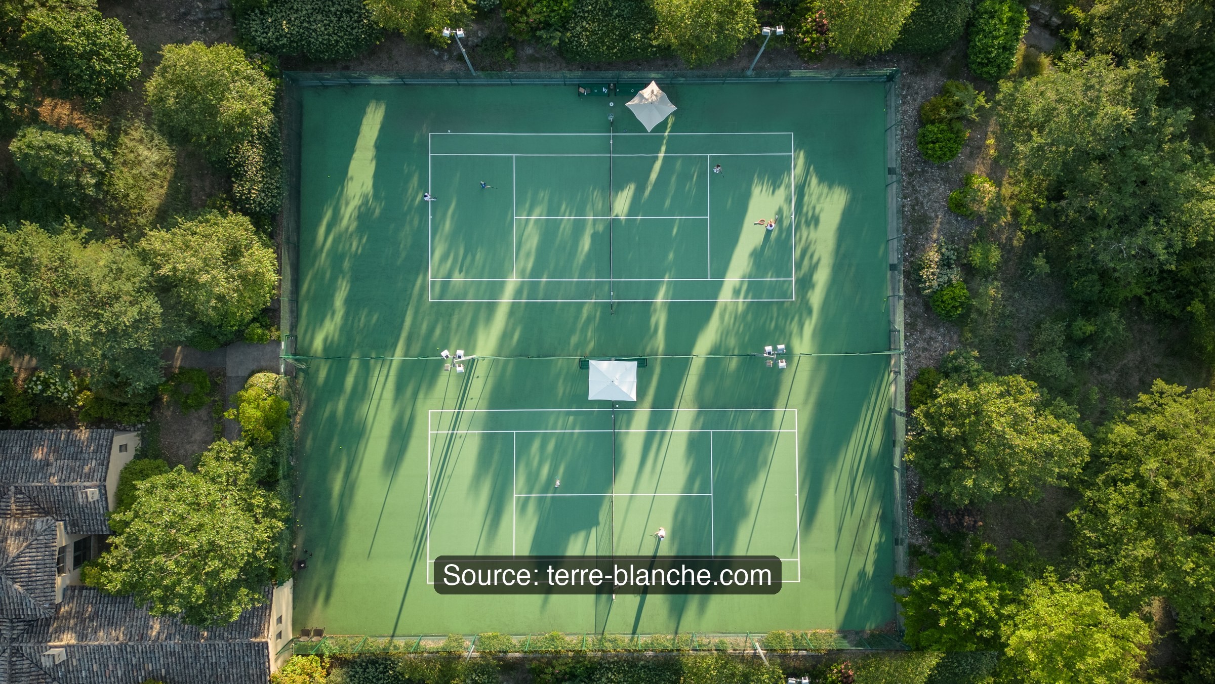 Sports court among the trees at Terre Blanche from above