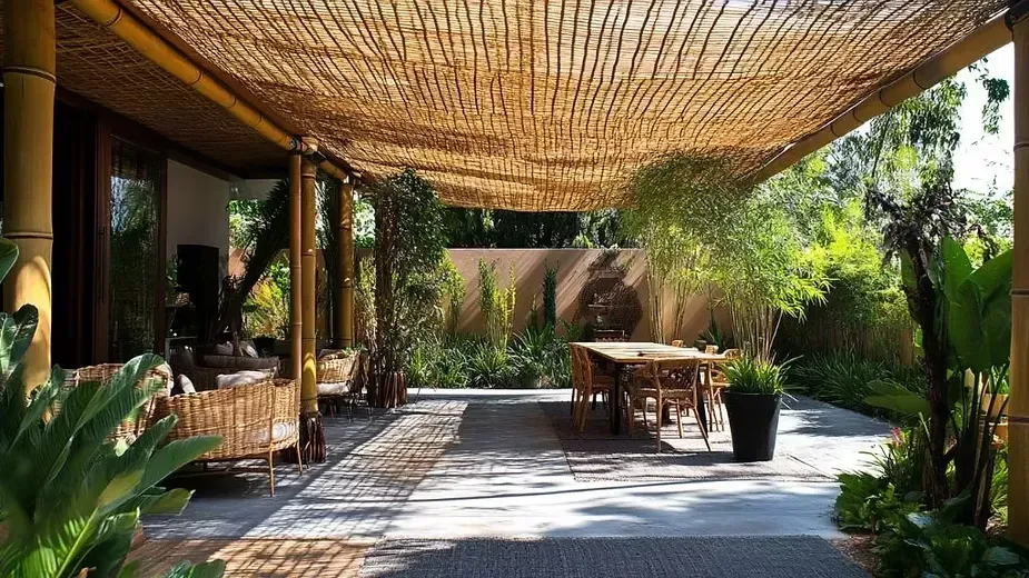 Bamboo Canopies and Shaded Walkways - bamboo house designs in farmhouse.webp