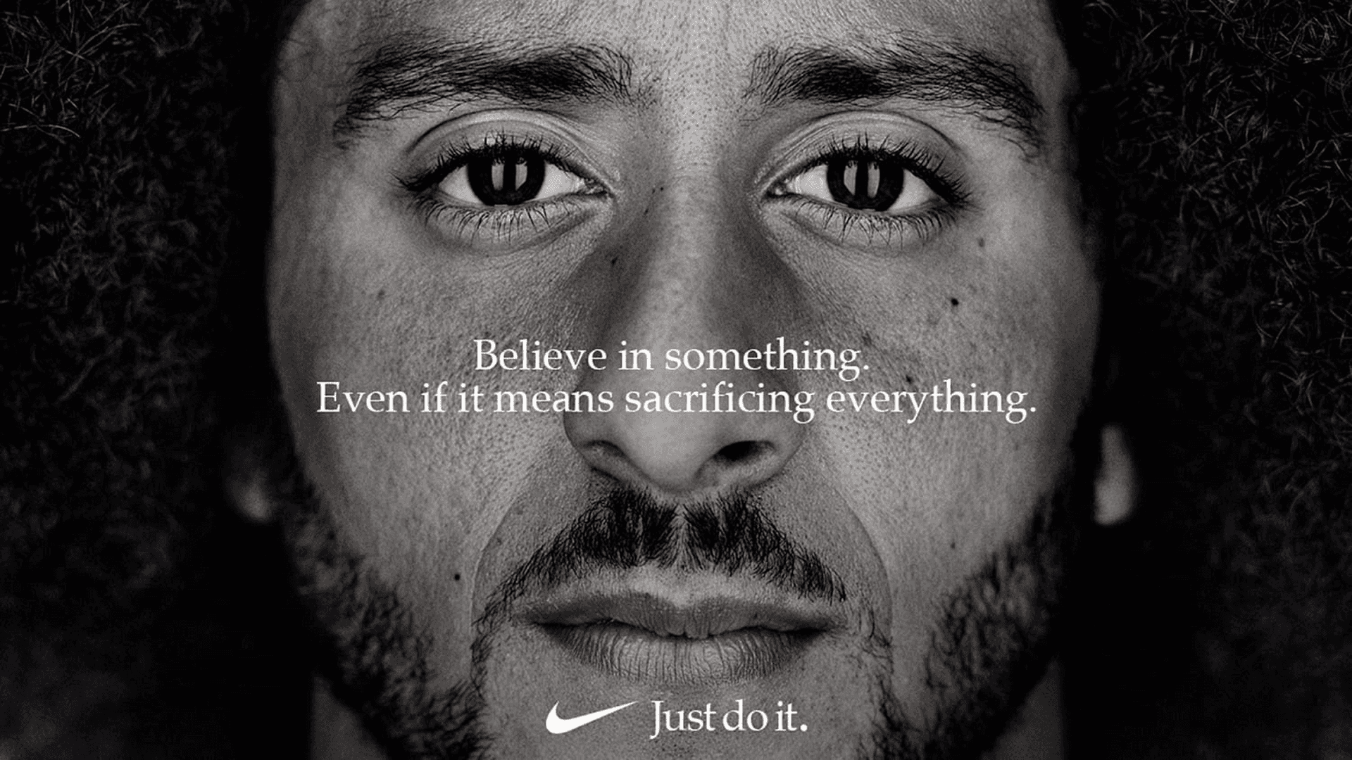 Nike’s ad featured Kaepernick’s face alongside the headline: “Believe something. Even if it means sacrificing everything.” 