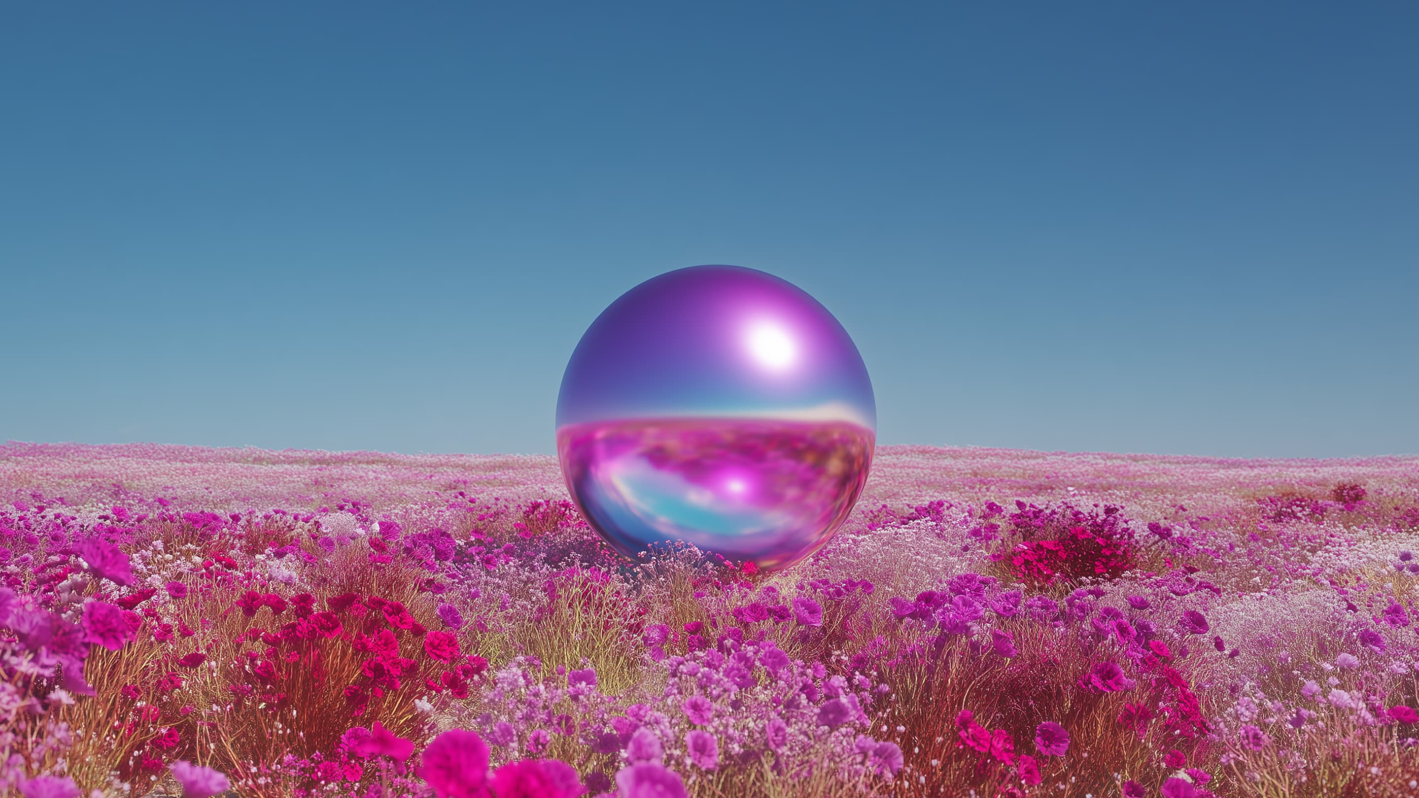 Metal colorful sphere in the field