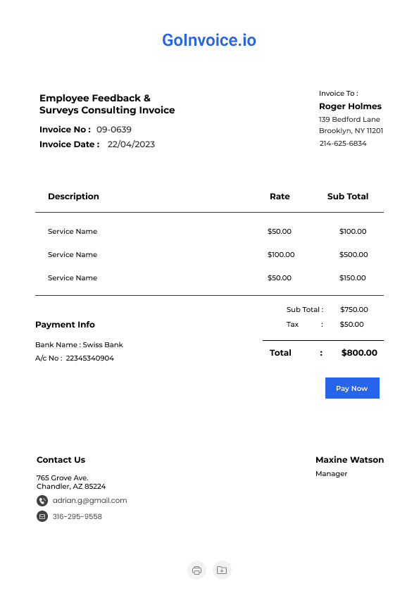 Employee Feedback & Surveys Consulting Invoice