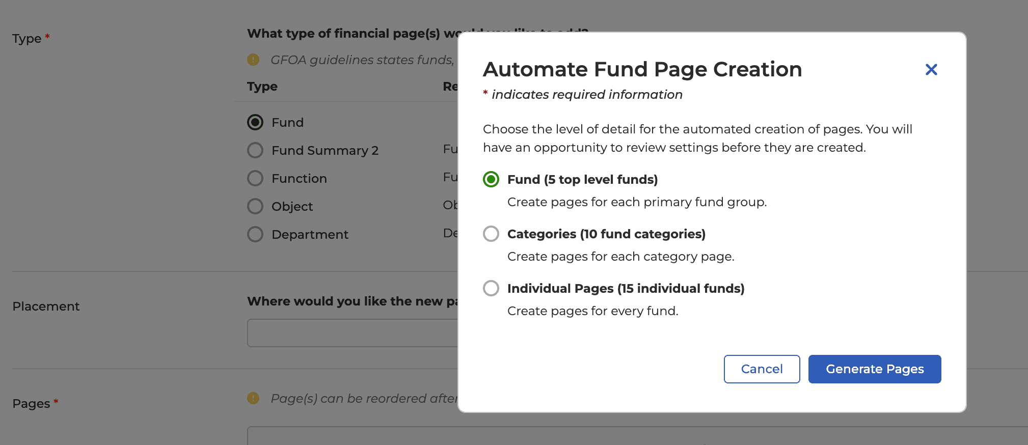 Interface design of automated fun page creation 