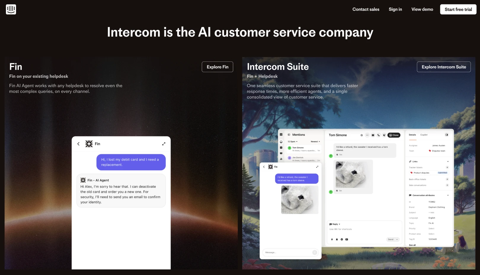 Intercom 웹사이트 화면을 나타내는 이미지입니다.