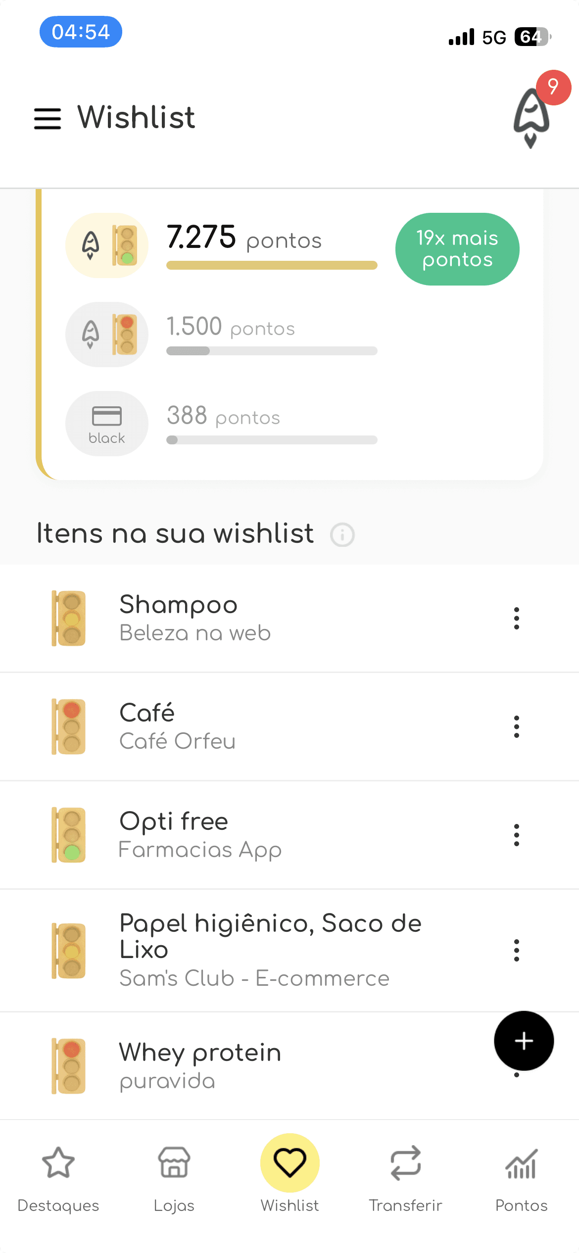 wishlist do AceleraPontos mostrando como ganhar mais pontos Livelo e Esfera em diferentes lojas