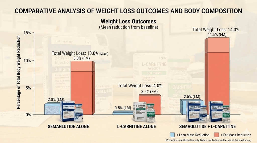 Semaglutide with L-carnitine weight loss and body composition comparison chart