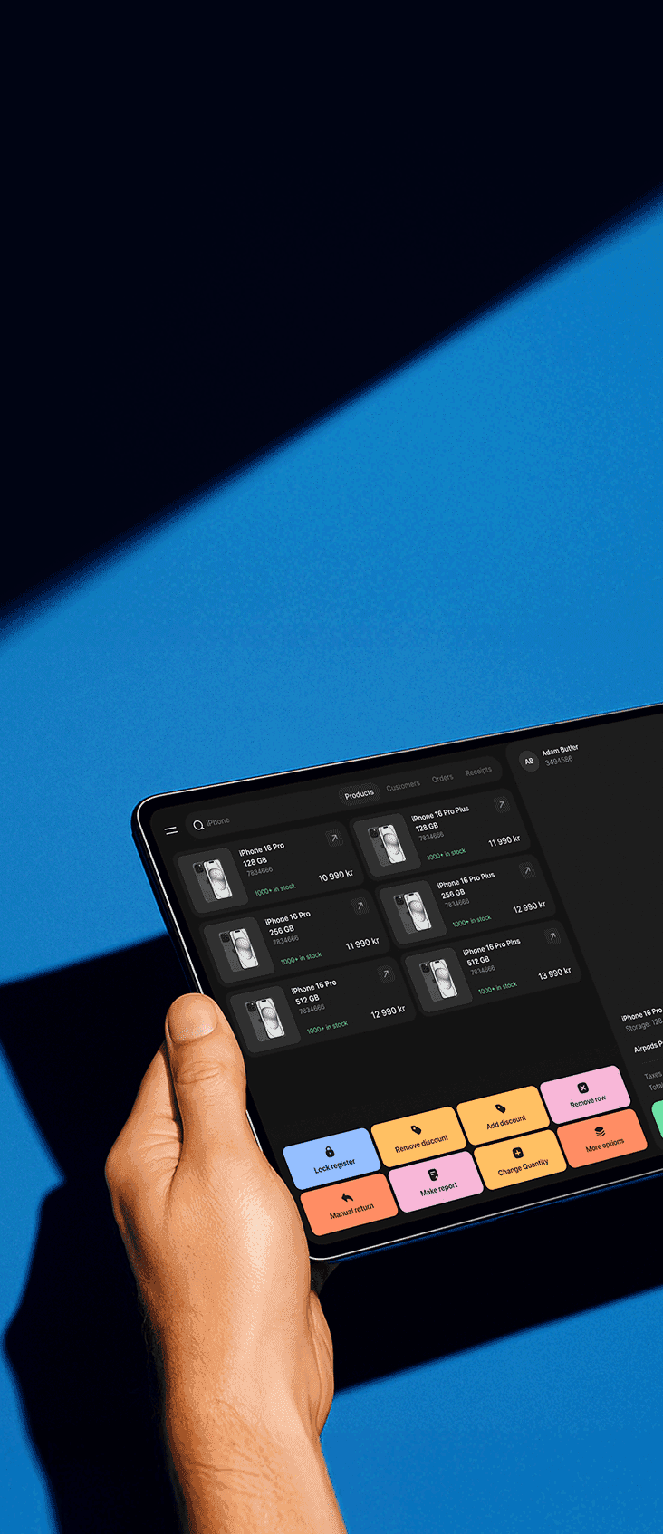 Modern POS system for clothing store on a tablet 