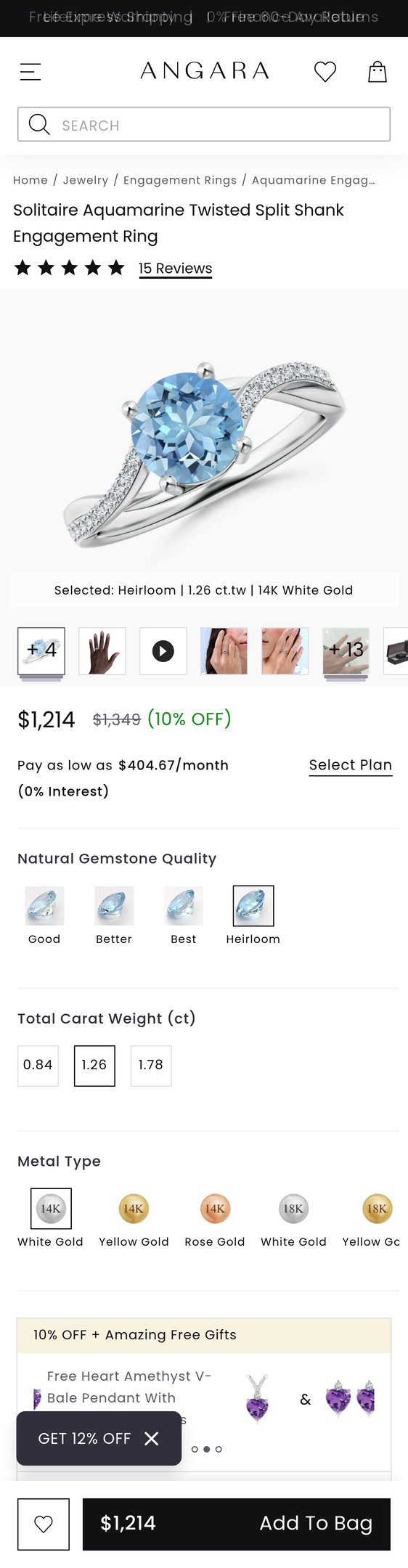 Jewelry product options include: ring for Solitaire Aquamarine Twisted Split Shank Engagement Ring from Angara.