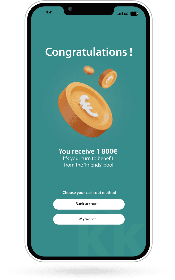 Écran de l’application Cirkkle d'un utilisateur qui récupère la cagnotte