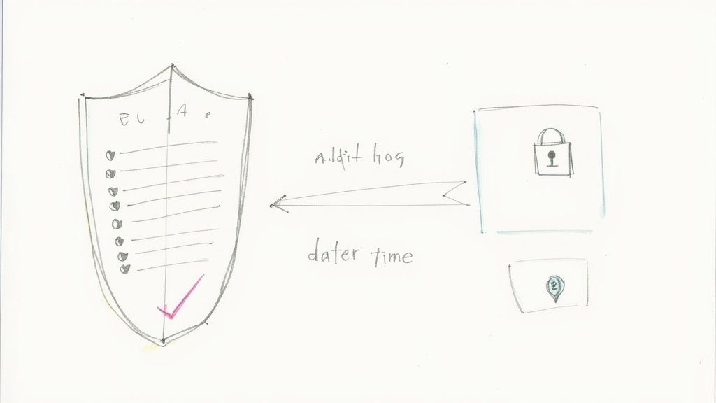 A secure server room with glowing lights, symbolizing data security and compliance for private video sharing.