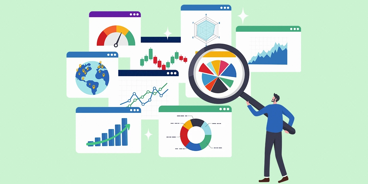 Empresário analisando gráficos e dados, simbolizando monitoramento de mensagens e análise estratégica para decisões comerciais