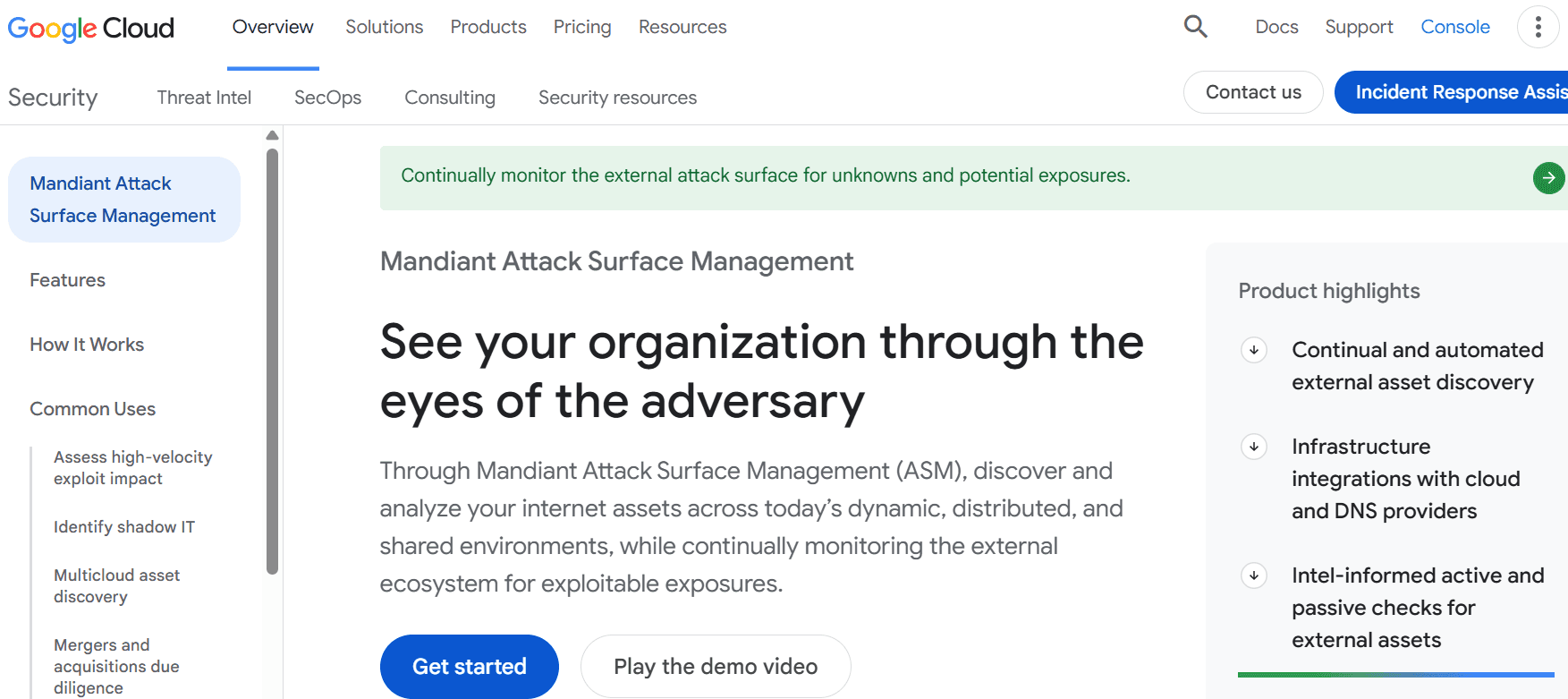 Mandiant Attack Surface Management Homepage